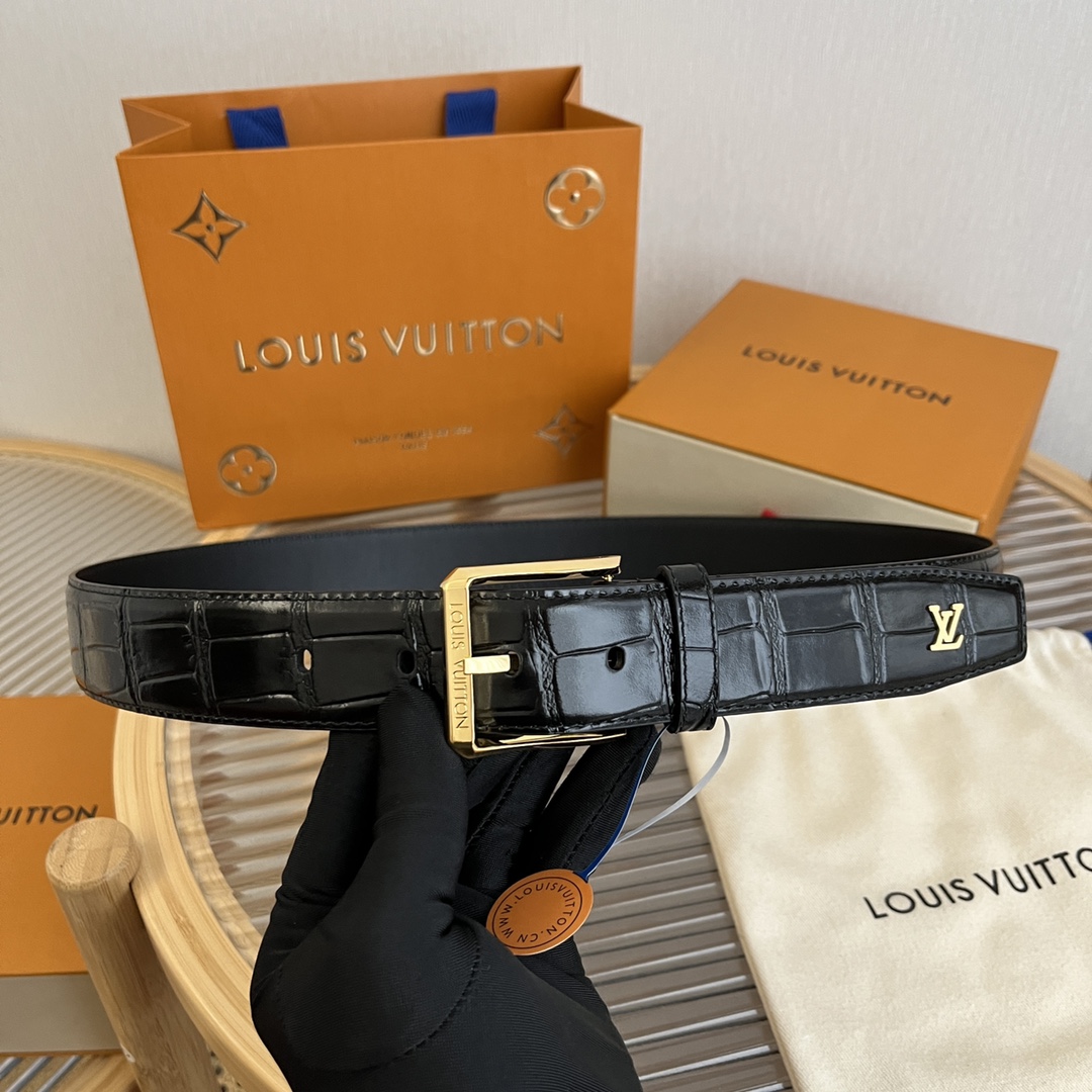 Louis Vuitton LV Men's Crocodile Pattern Leather Belt