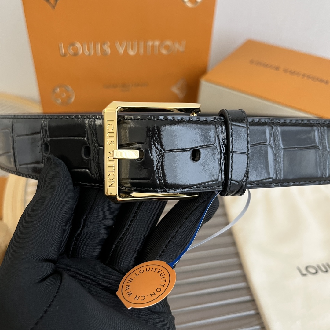 Louis Vuitton LV Men's Crocodile Pattern Leather Belt