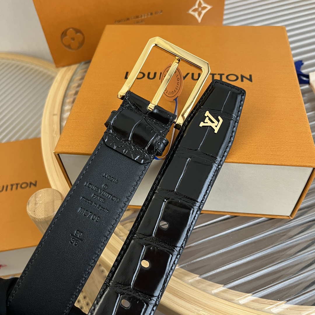 Louis Vuitton LV Men's Crocodile Pattern Leather Belt