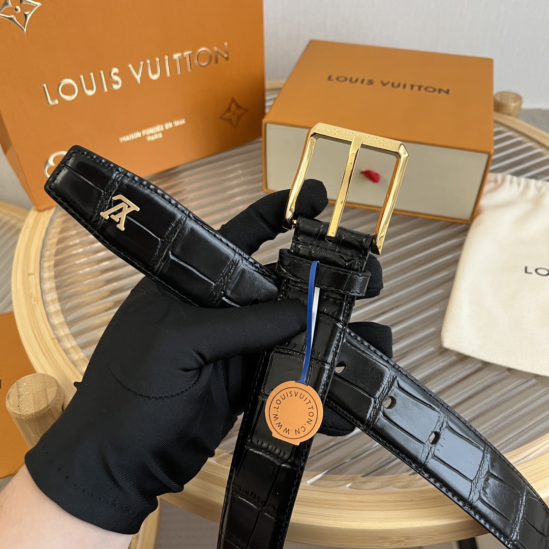 Louis Vuitton LV Men's Crocodile Pattern Leather Belt