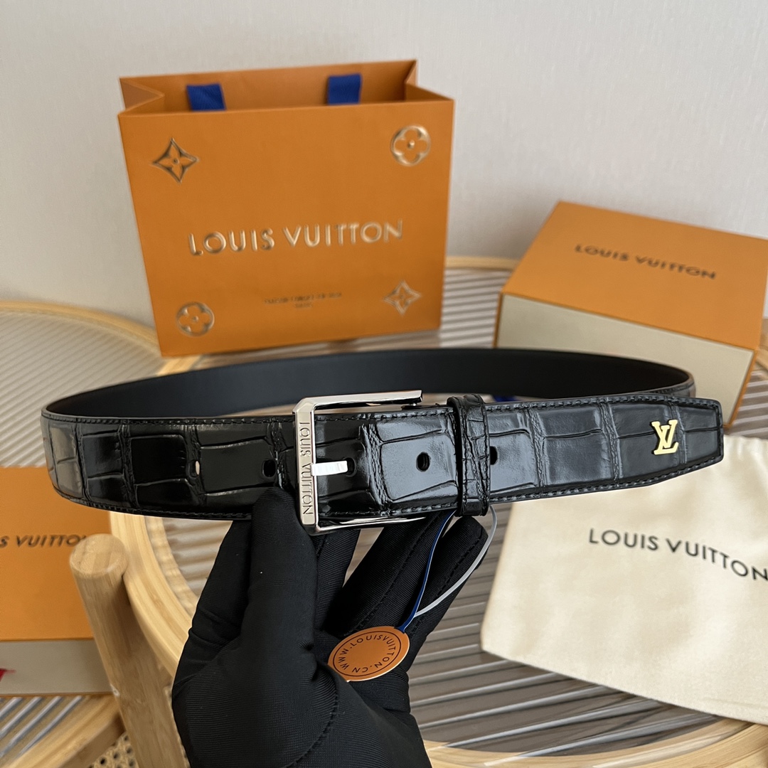 Louis Vuitton LV Men's Crocodile Pattern Leather Belt