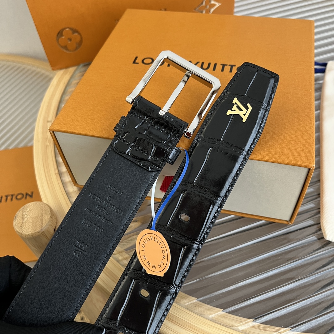 Louis Vuitton LV Men's Crocodile Pattern Leather Belt