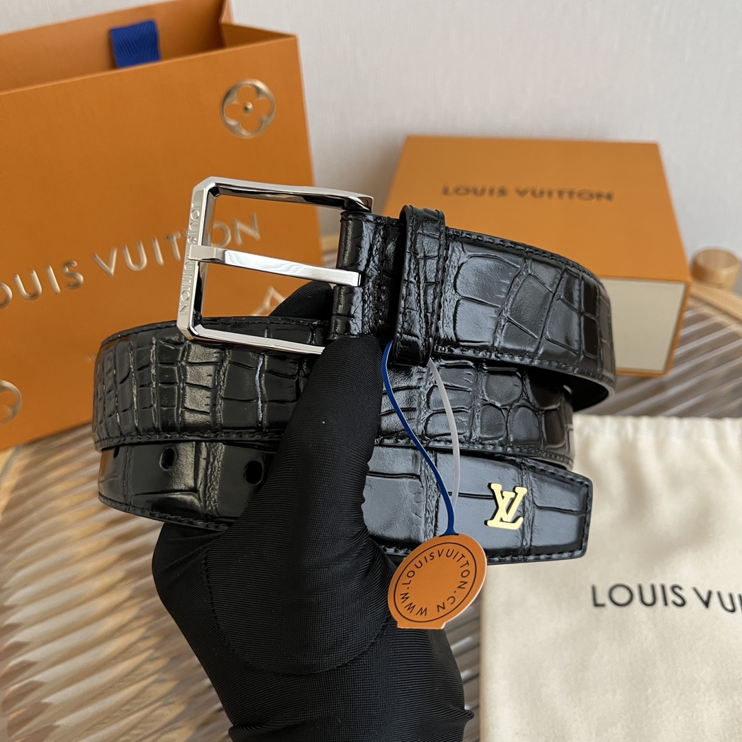 Louis Vuitton LV Men's Crocodile Pattern Leather Belt