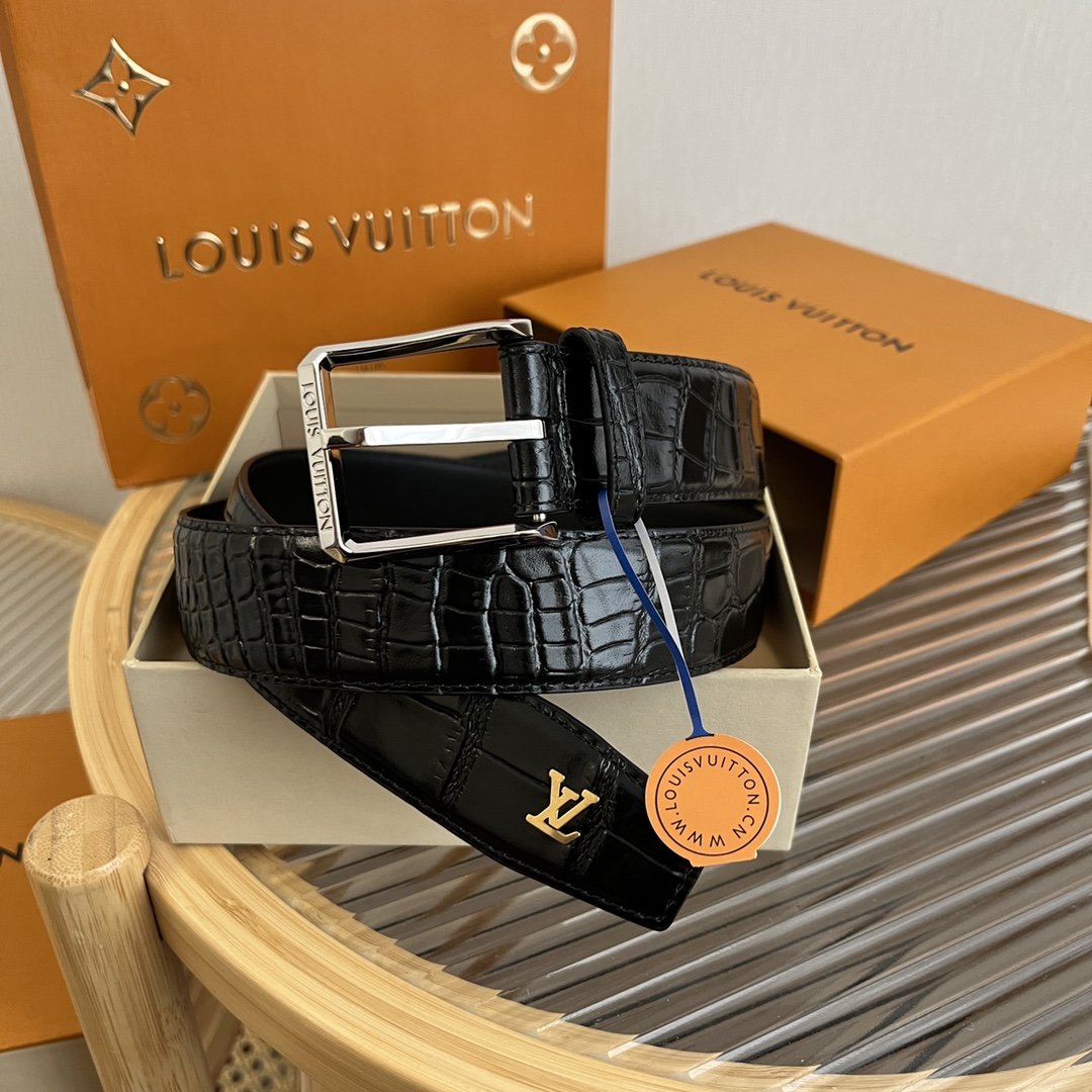 Louis Vuitton LV Men's Crocodile Pattern Leather Belt