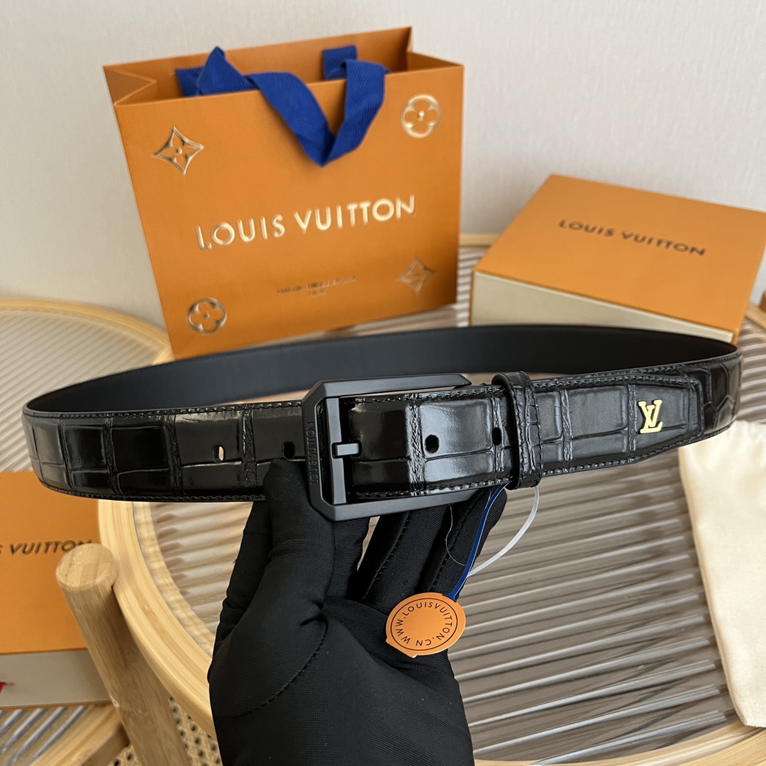 Louis Vuitton LV Men's Crocodile Pattern Leather Belt