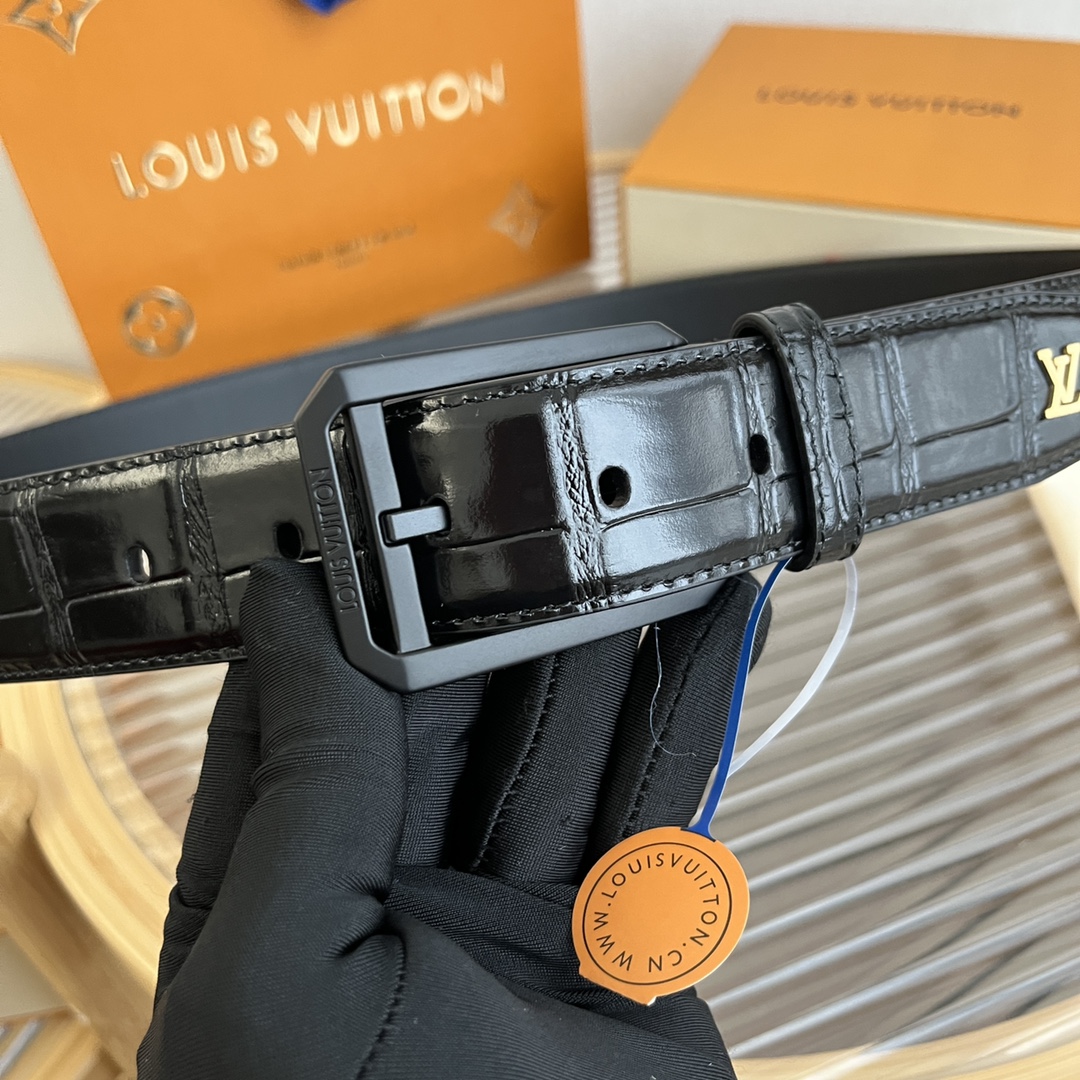 Louis Vuitton LV Men's Crocodile Pattern Leather Belt