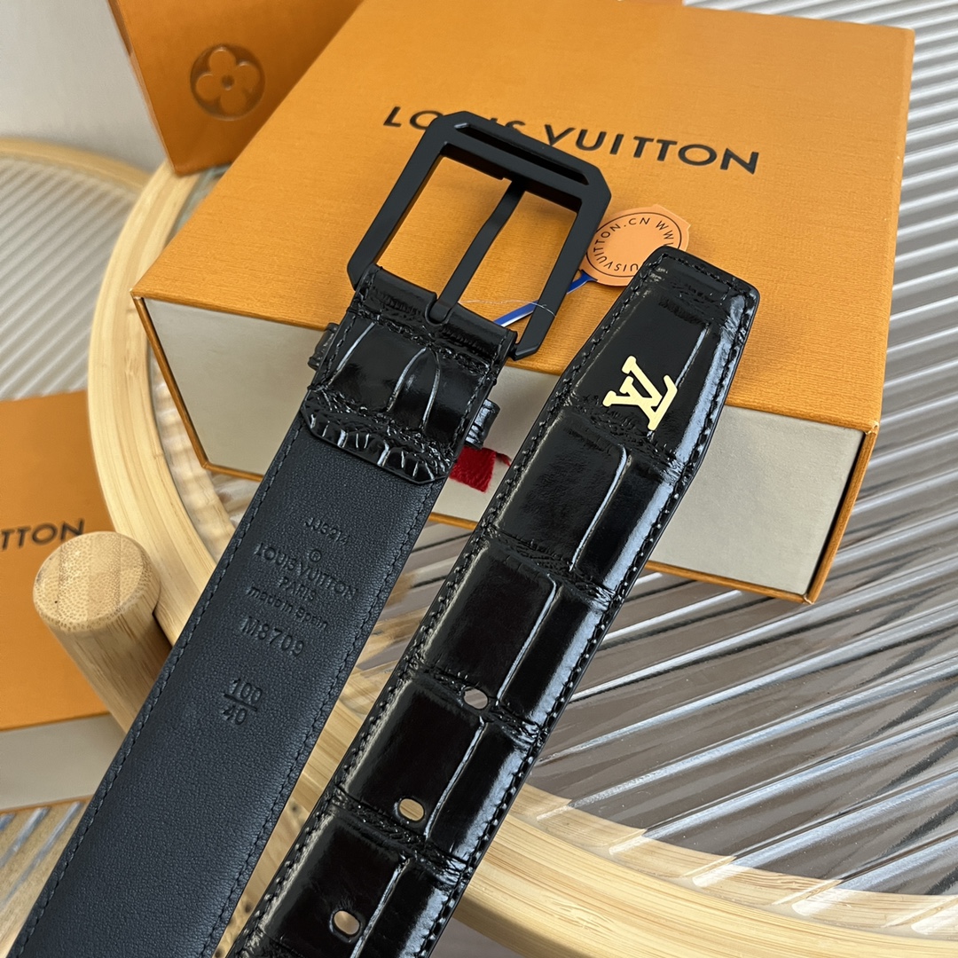 Louis Vuitton LV Men's Crocodile Pattern Leather Belt