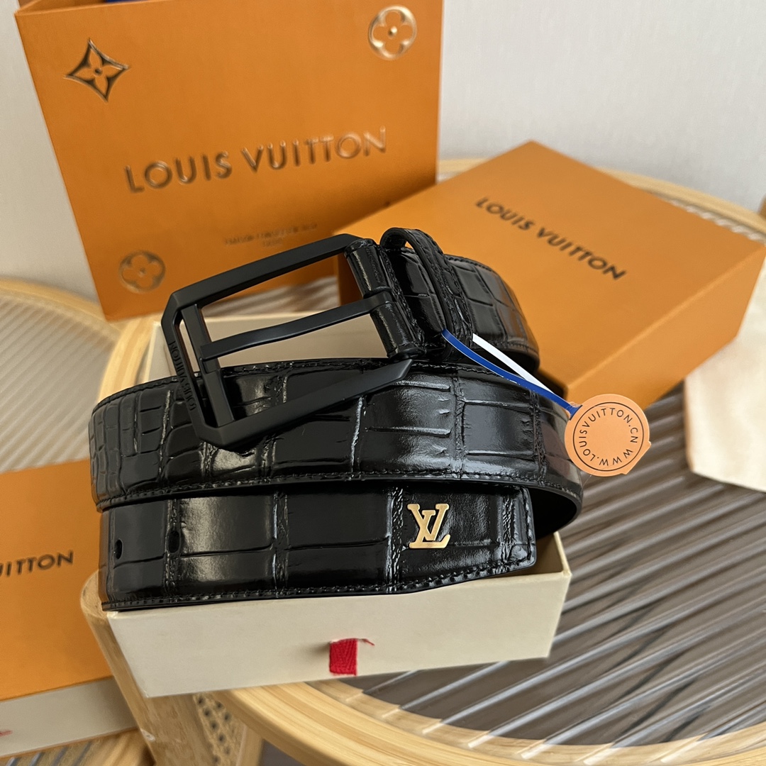 Louis Vuitton LV Men's Crocodile Pattern Leather Belt