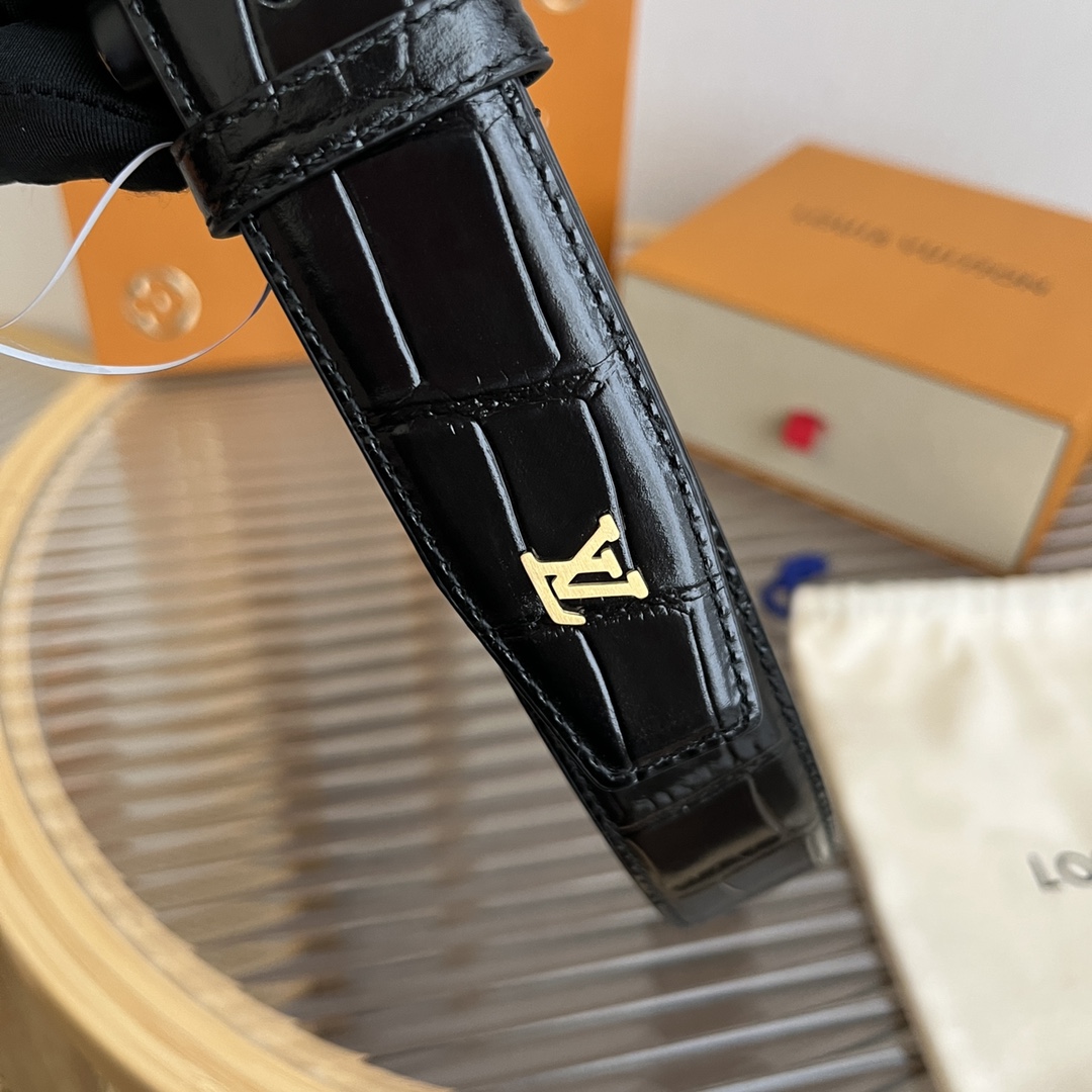 Louis Vuitton LV Men's Crocodile Pattern Leather Belt