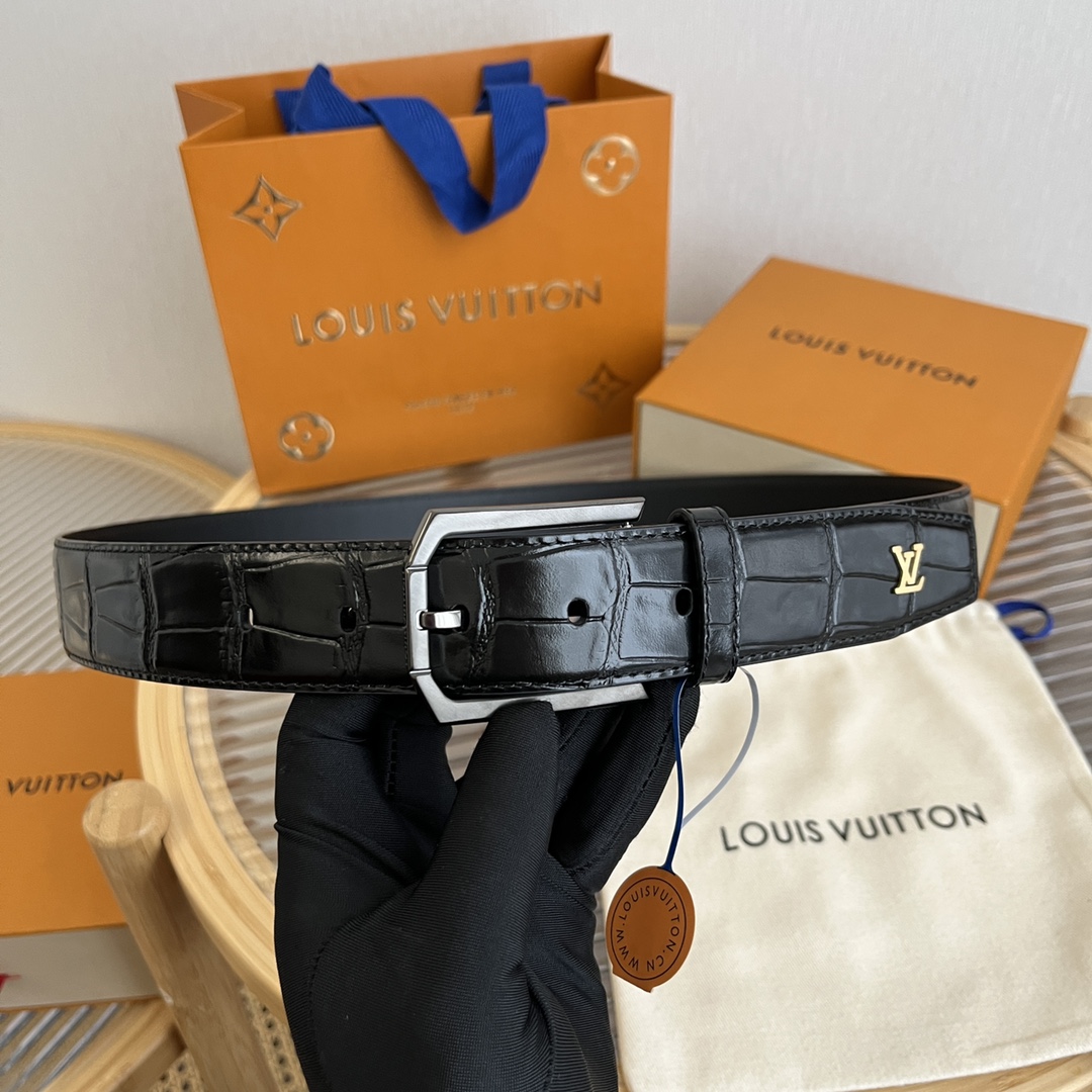 Louis Vuitton LV Men's Crocodile Pattern Leather Belt