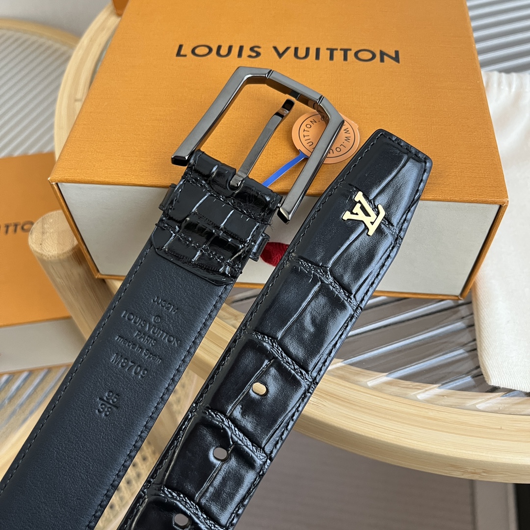 Louis Vuitton LV Men's Crocodile Pattern Leather Belt