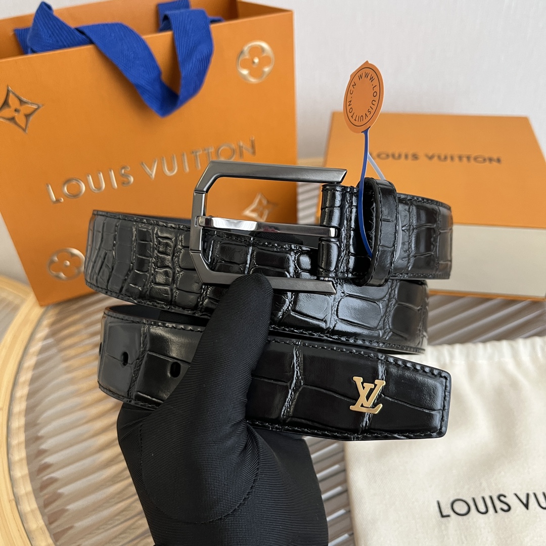 Louis Vuitton LV Men's Crocodile Pattern Leather Belt