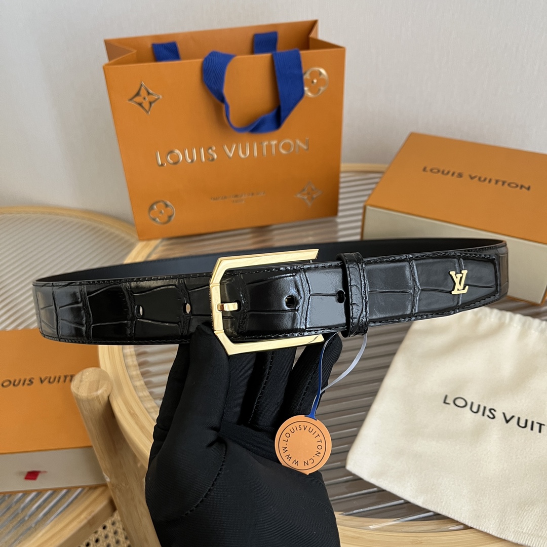 Louis Vuitton LV Men's Crocodile Pattern Leather Belt