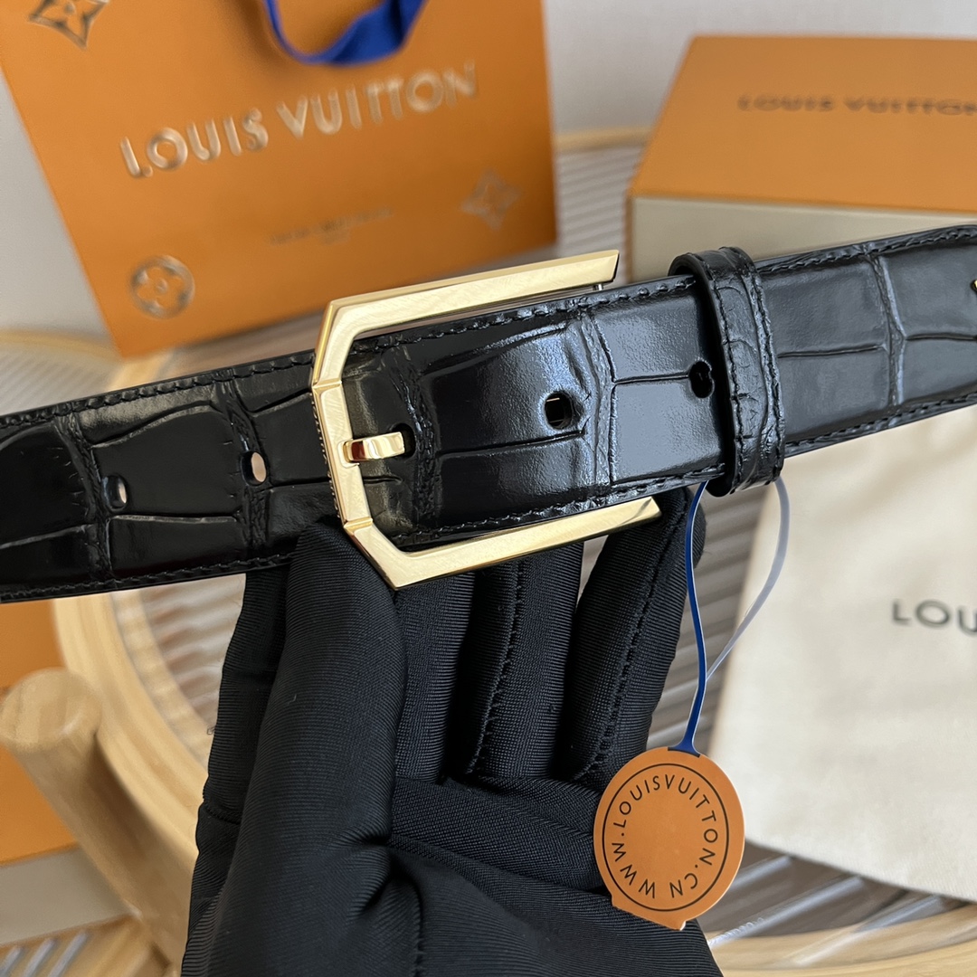 Louis Vuitton LV Men's Crocodile Pattern Leather Belt