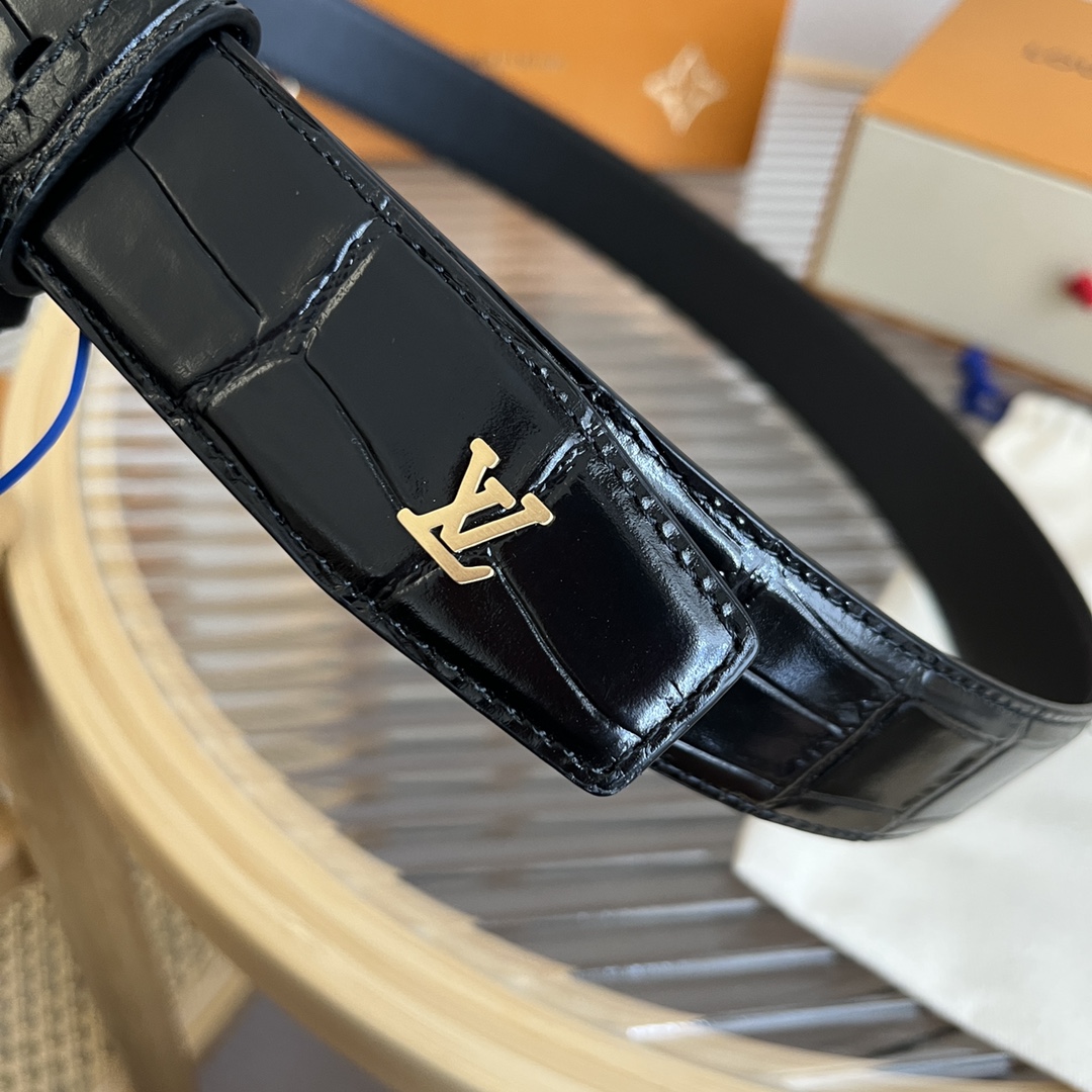 Louis Vuitton LV Men's Crocodile Pattern Leather Belt