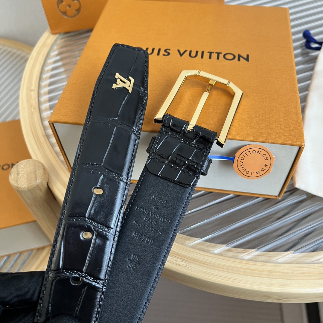 Louis Vuitton LV Men's Crocodile Pattern Leather Belt