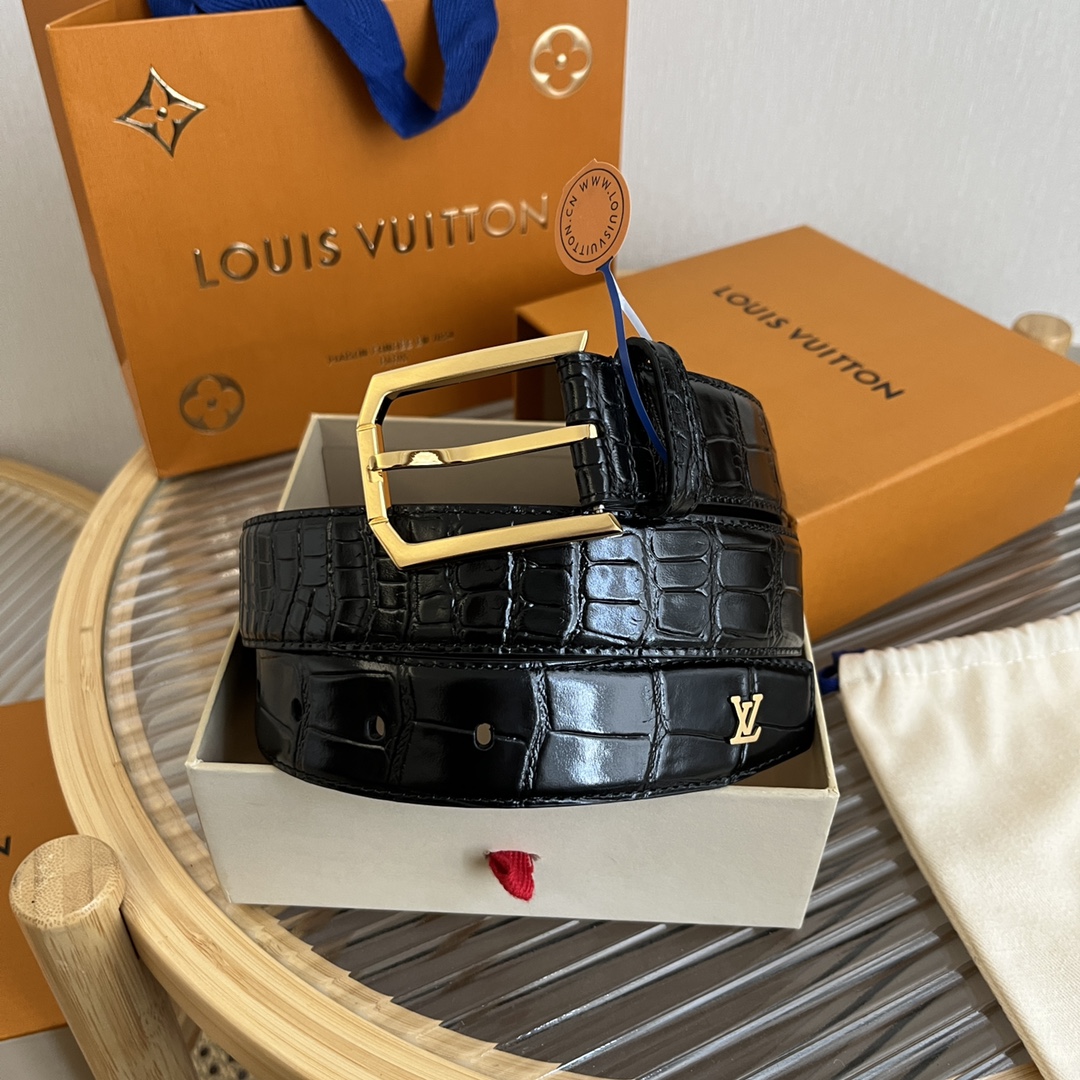 Louis Vuitton LV Men's Crocodile Pattern Leather Belt