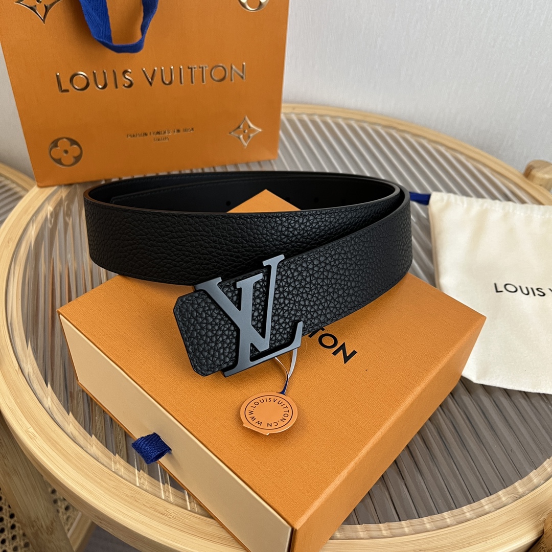 Louis Vuitton LV 4cm Italian Litchi Grain Leather Belt