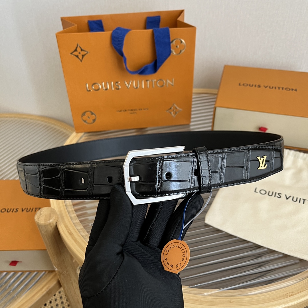 Louis Vuitton LV Men's Crocodile Pattern Leather Belt