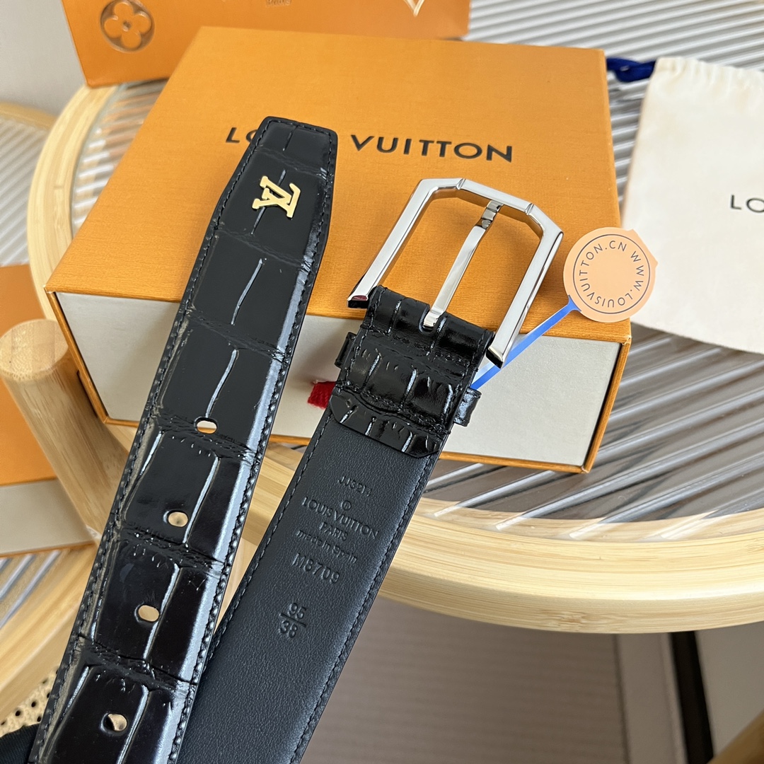 Louis Vuitton LV Men's Crocodile Pattern Leather Belt