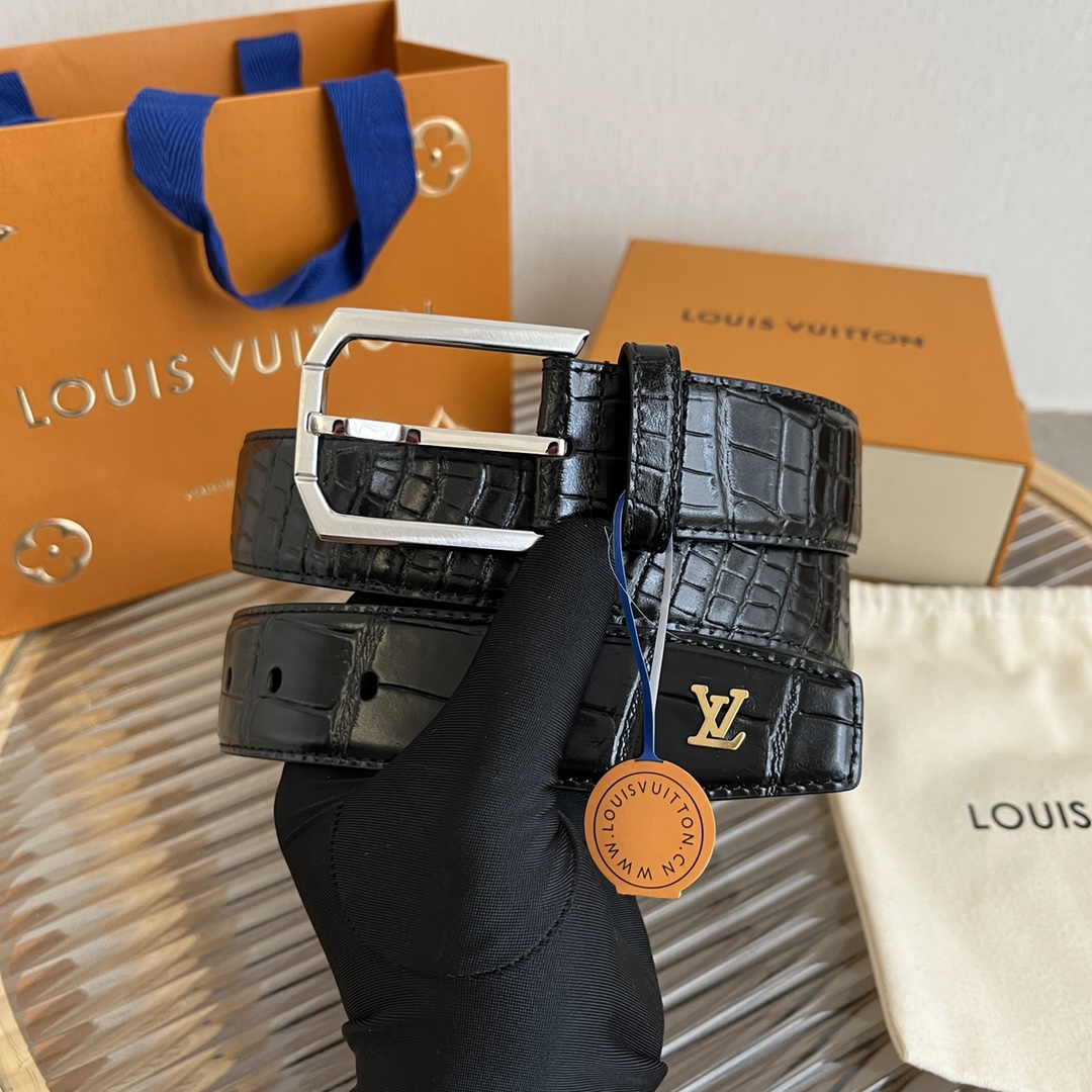 Louis Vuitton LV Men's Crocodile Pattern Leather Belt