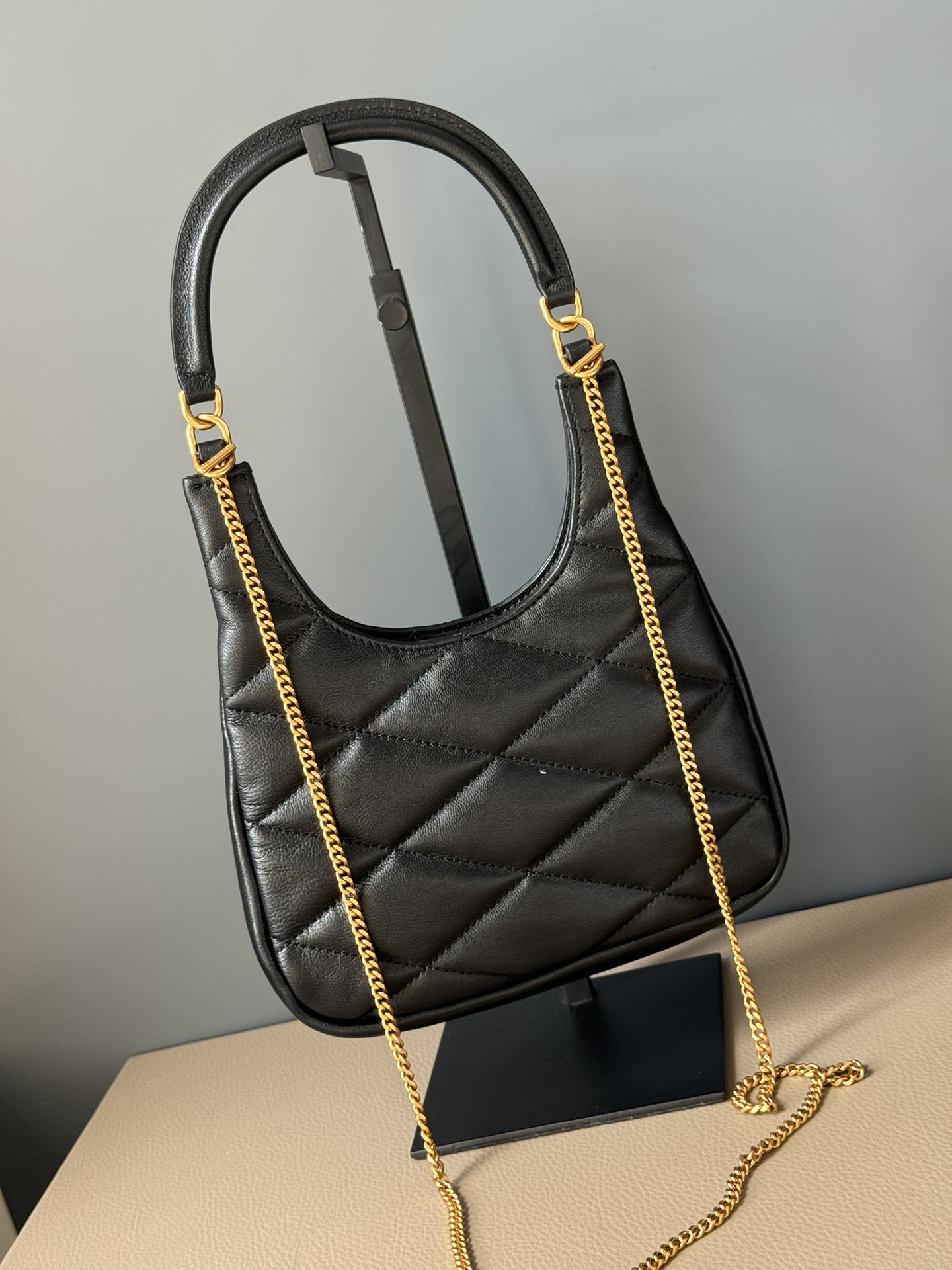 Saint Laurent Sade Hobo Bag YSL - Black Lambskin