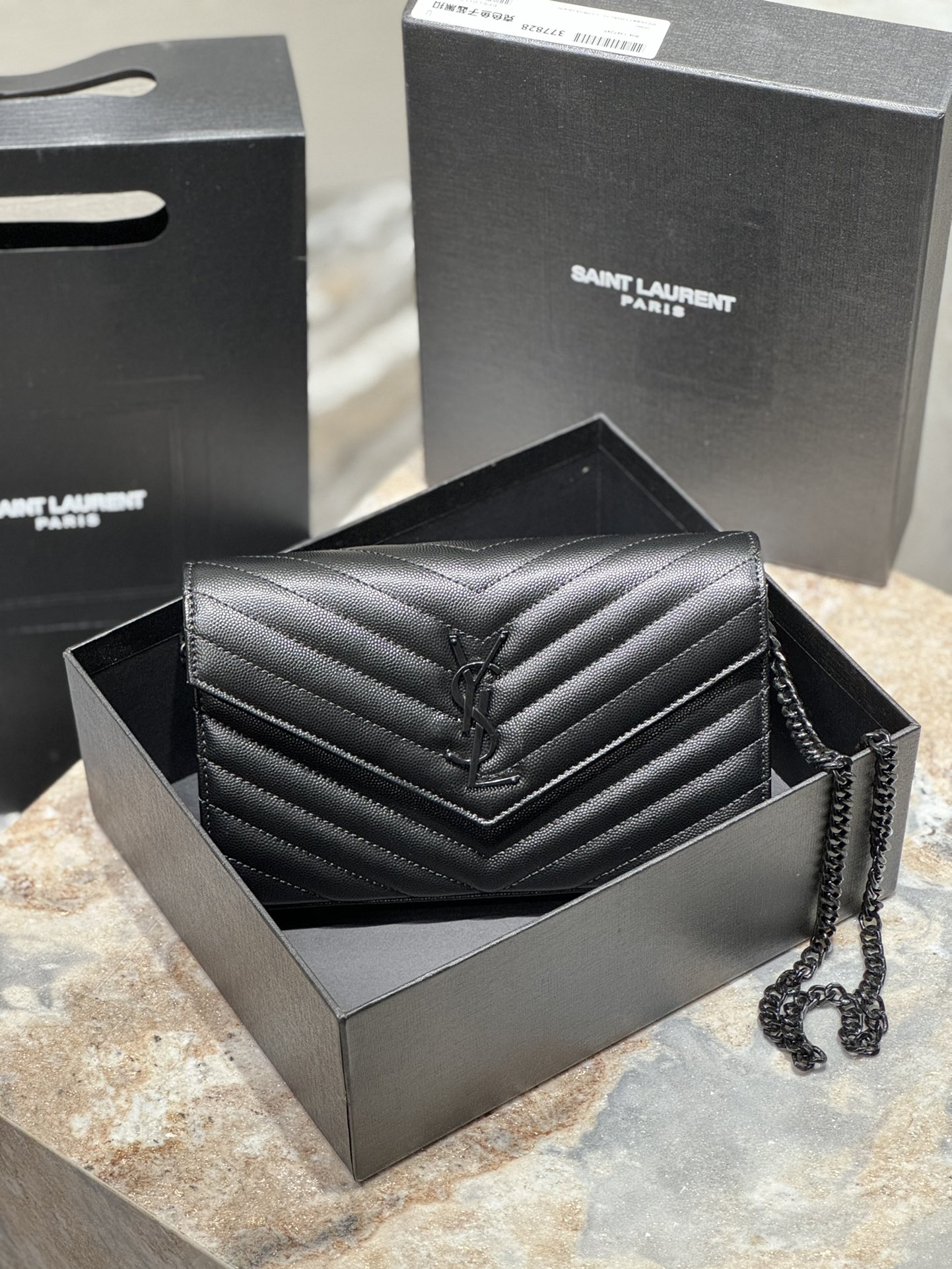 Saint Laurent Monogram Caviar Leather Envelope Bag - Black with Black Hardware