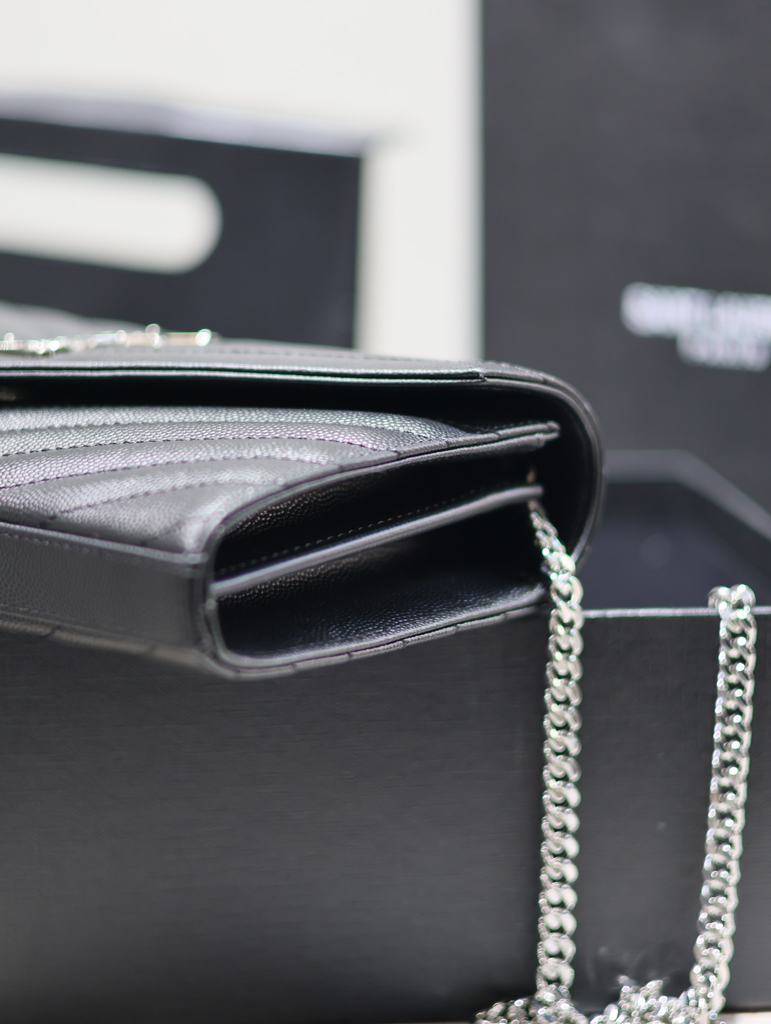 Saint Laurent Monogram Caviar Leather Envelope Bag - Black with Silver Hardware