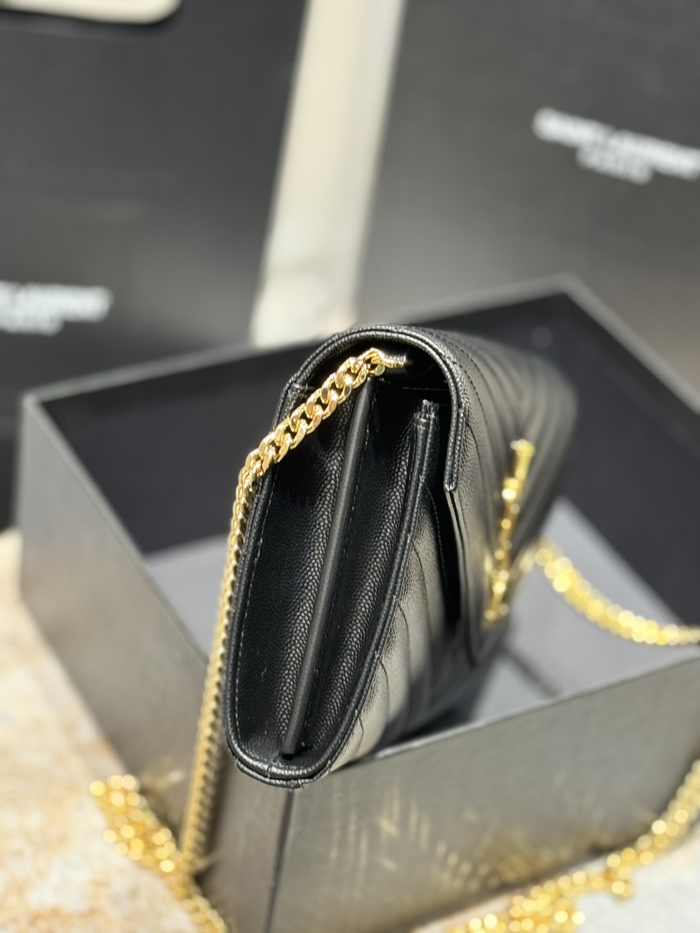 Saint Laurent Monogram Caviar Leather Envelope Bag - Black with Gold Hardware