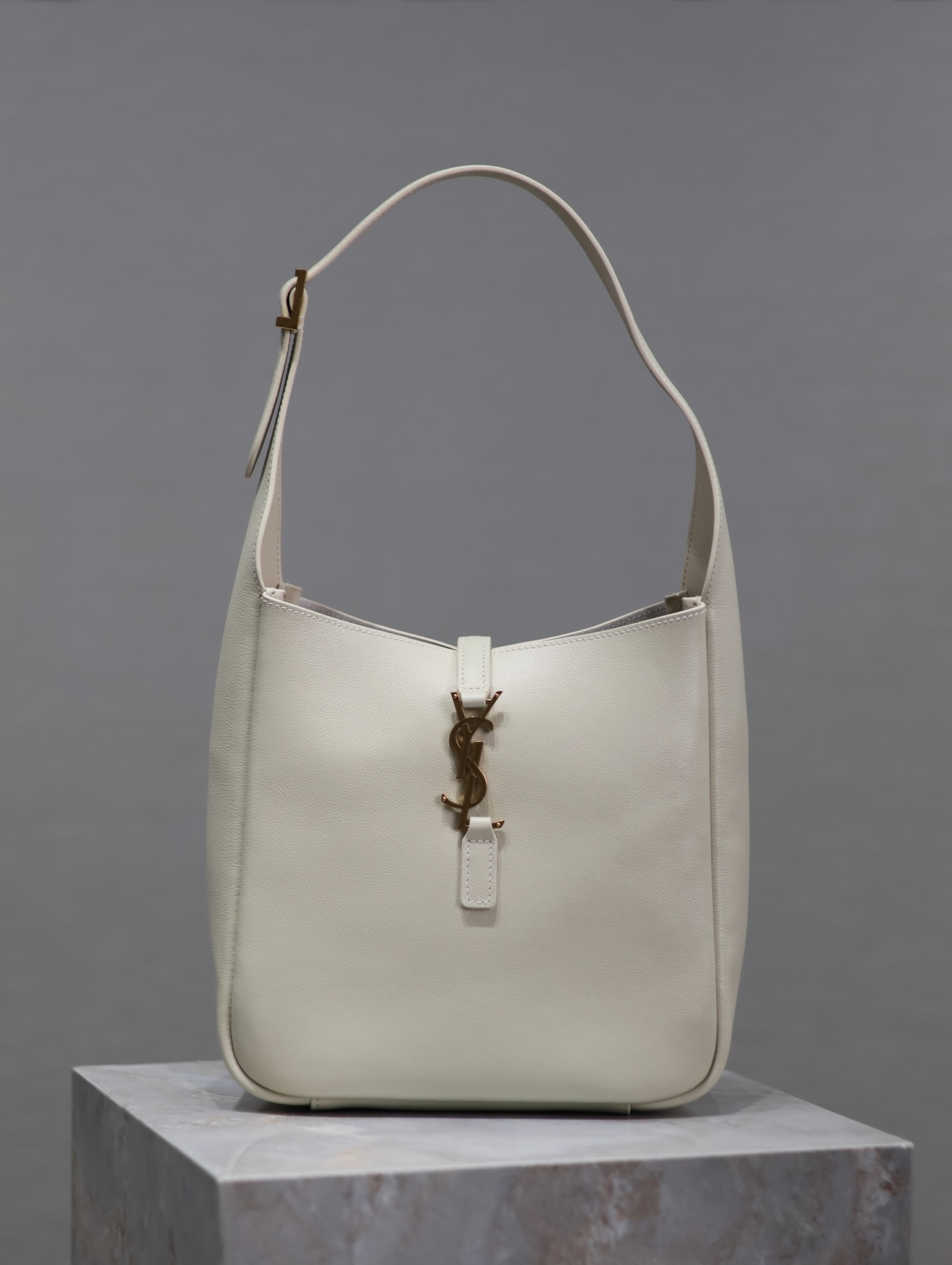 Saint Laurent LE 5A7 Leather Shoulder Bag - White