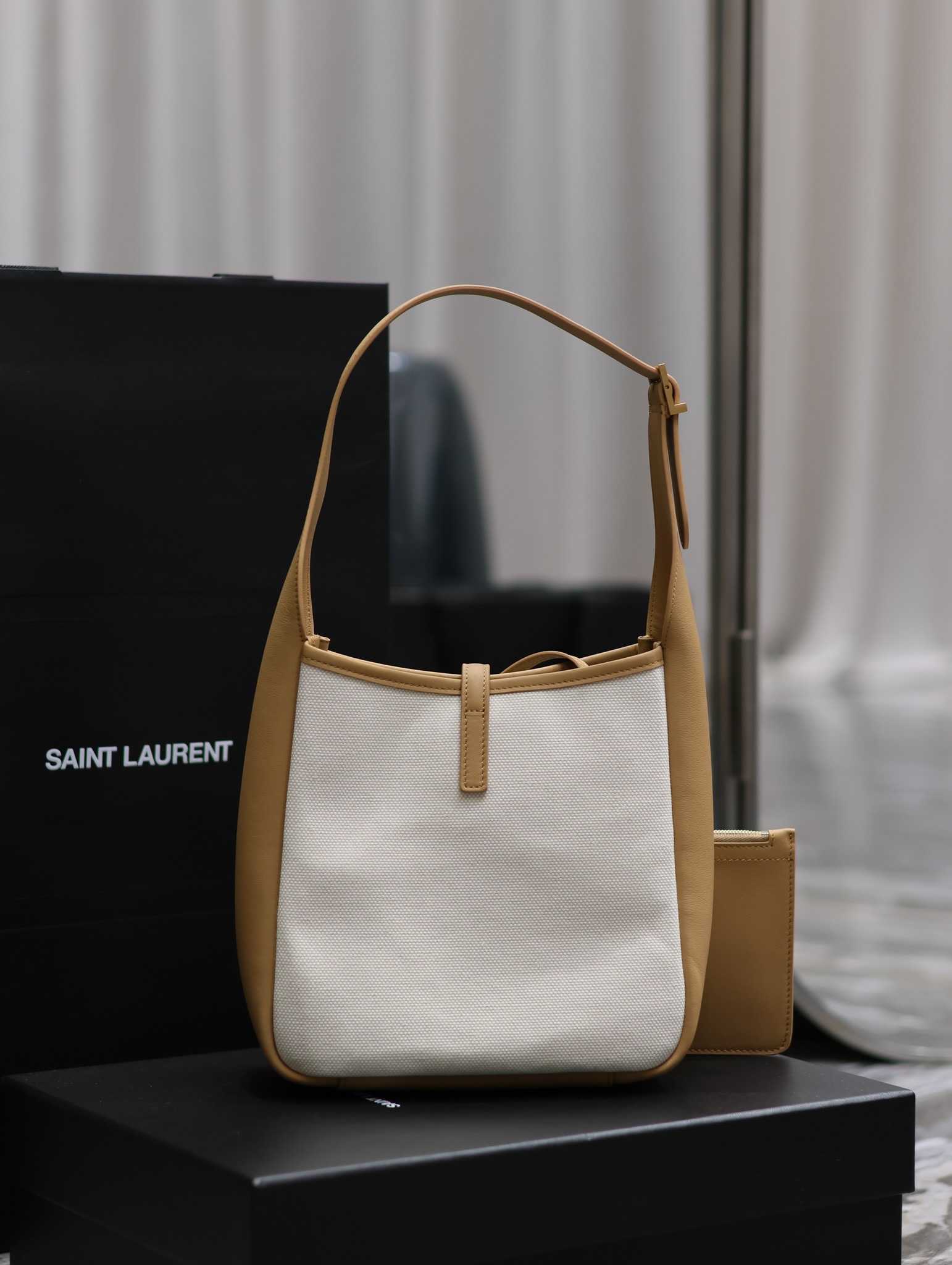 Saint Laurent LE 5A7 Leather Shoulder Bag - Almond Color