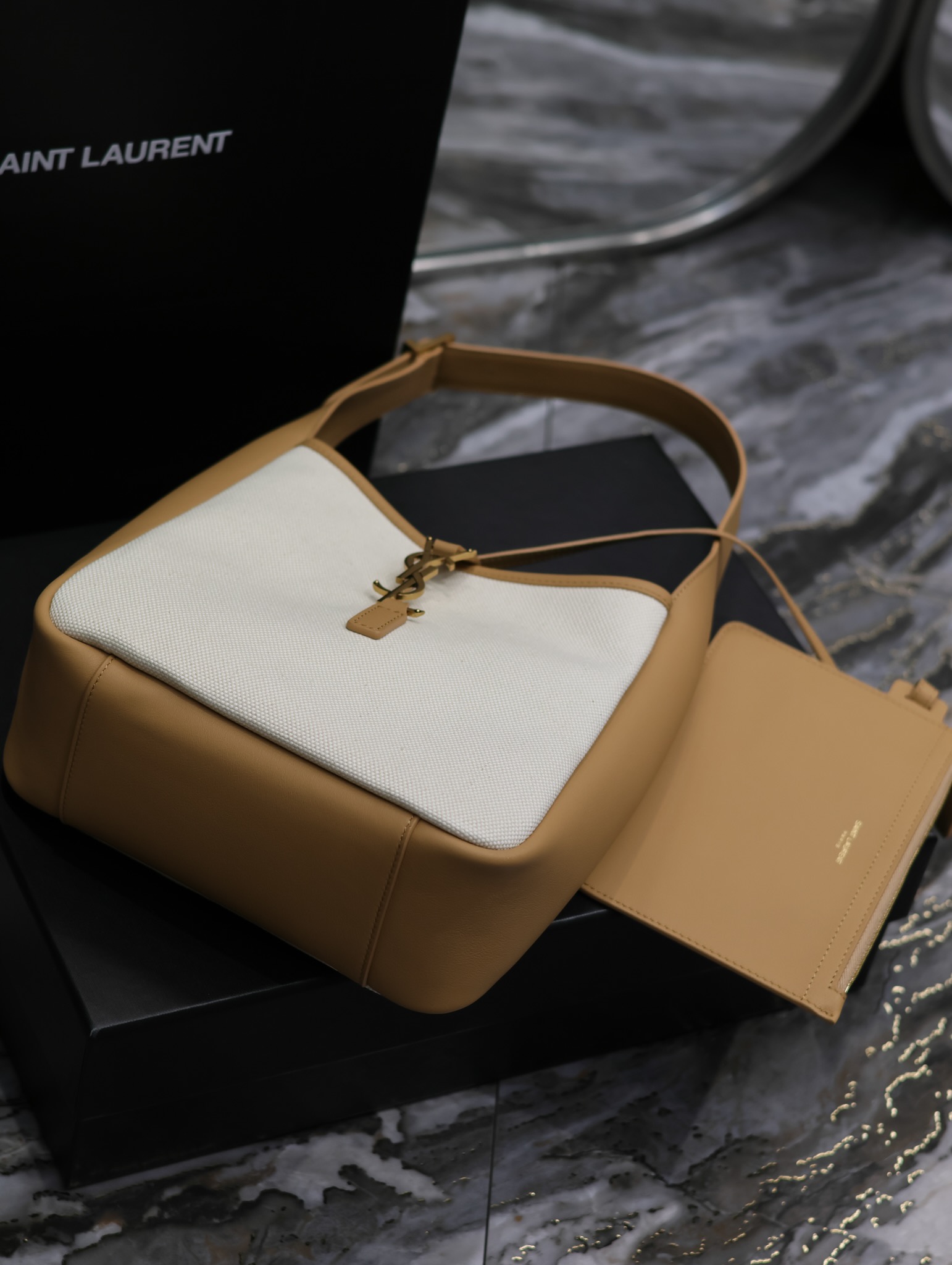 Saint Laurent LE 5A7 Leather Shoulder Bag - Almond Color