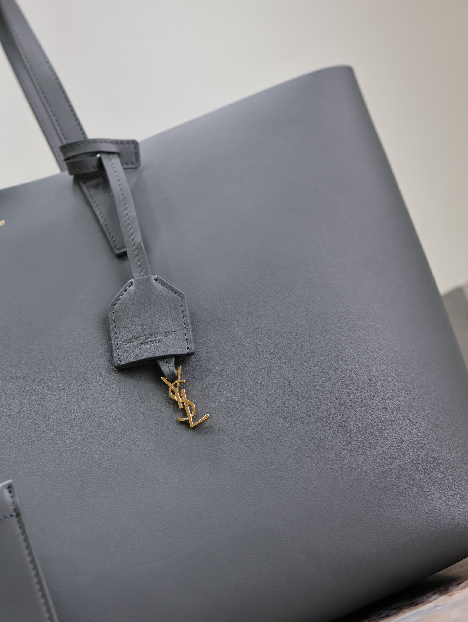 Saint Laurent Gray Leather Horizontal Shopping Tote Bag YSL