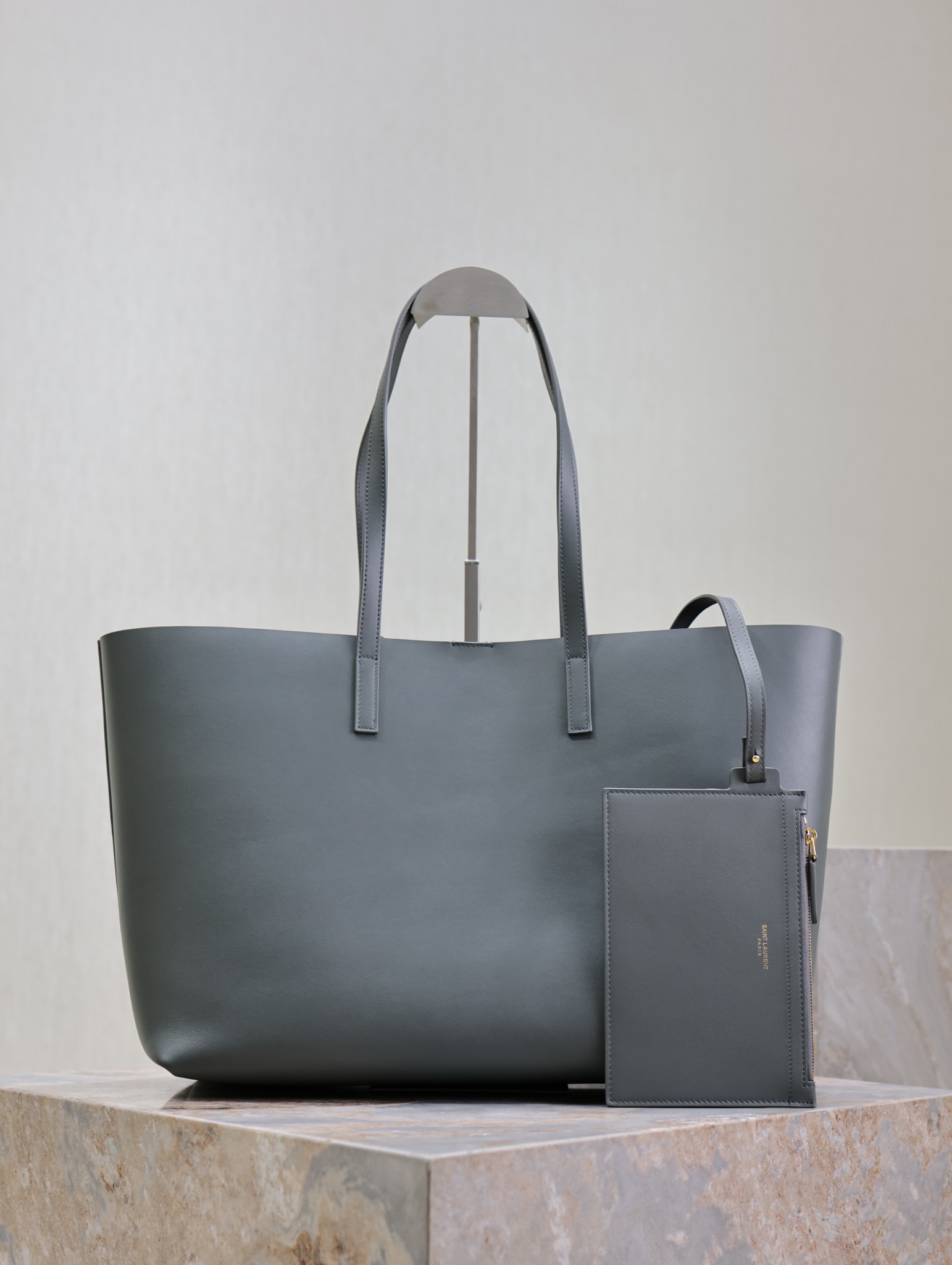 Saint Laurent Gray Leather Horizontal Shopping Tote Bag YSL