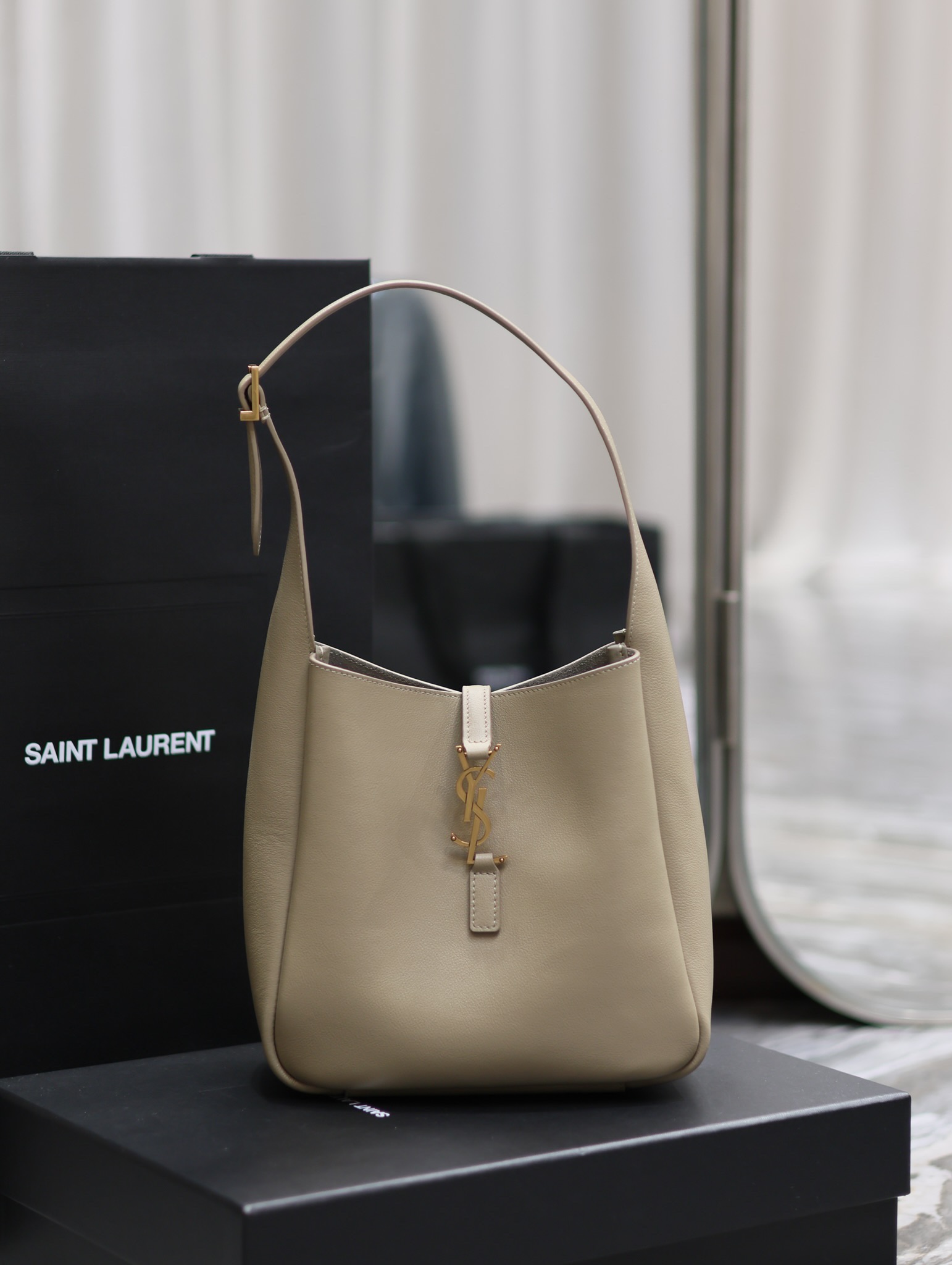 Saint Laurent LE 5A7 Leather Shoulder Bag - Khaki