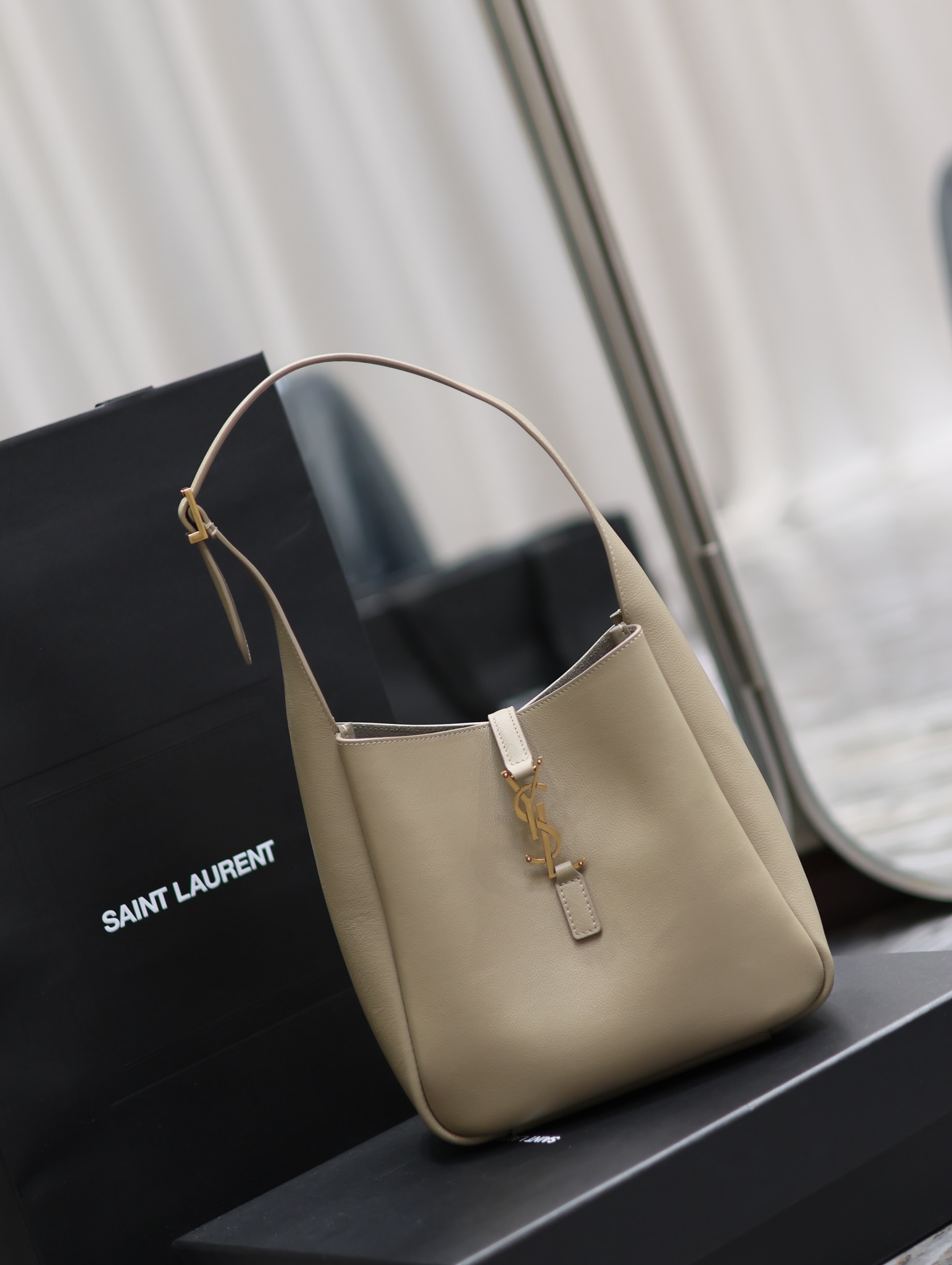 Saint Laurent LE 5A7 Leather Shoulder Bag - Khaki