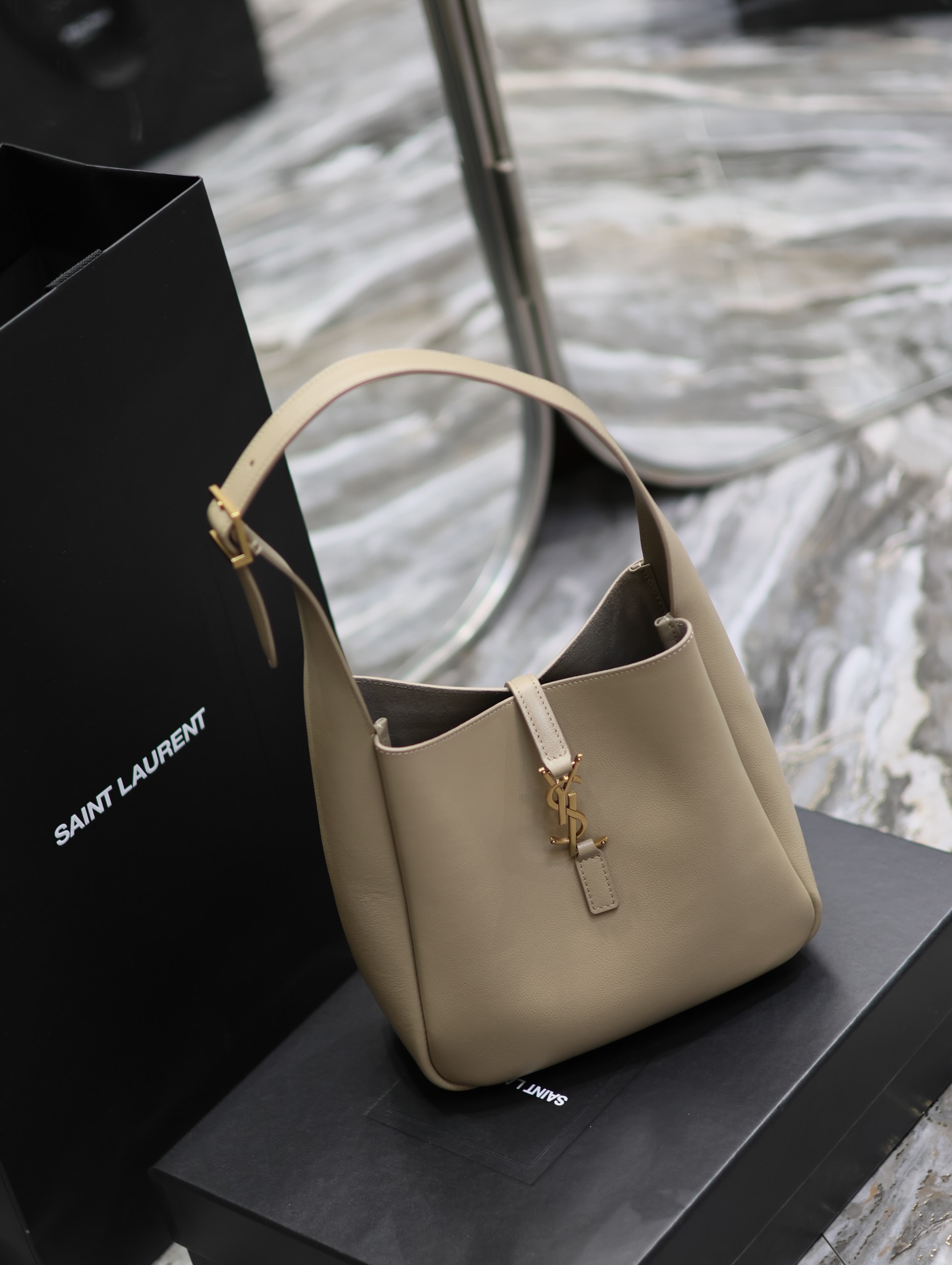 Saint Laurent LE 5A7 Leather Shoulder Bag - Khaki