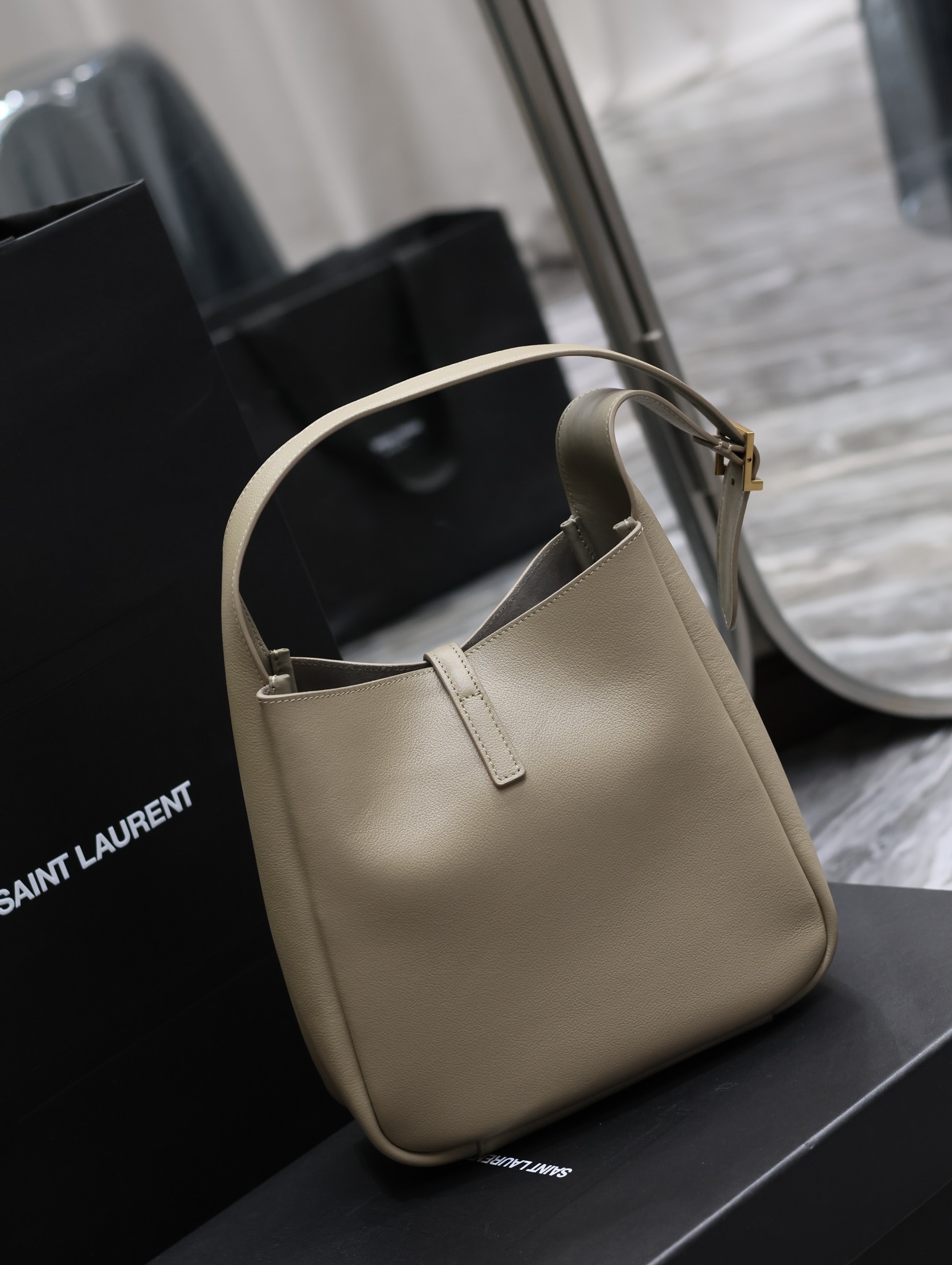 Saint Laurent LE 5A7 Leather Shoulder Bag - Khaki