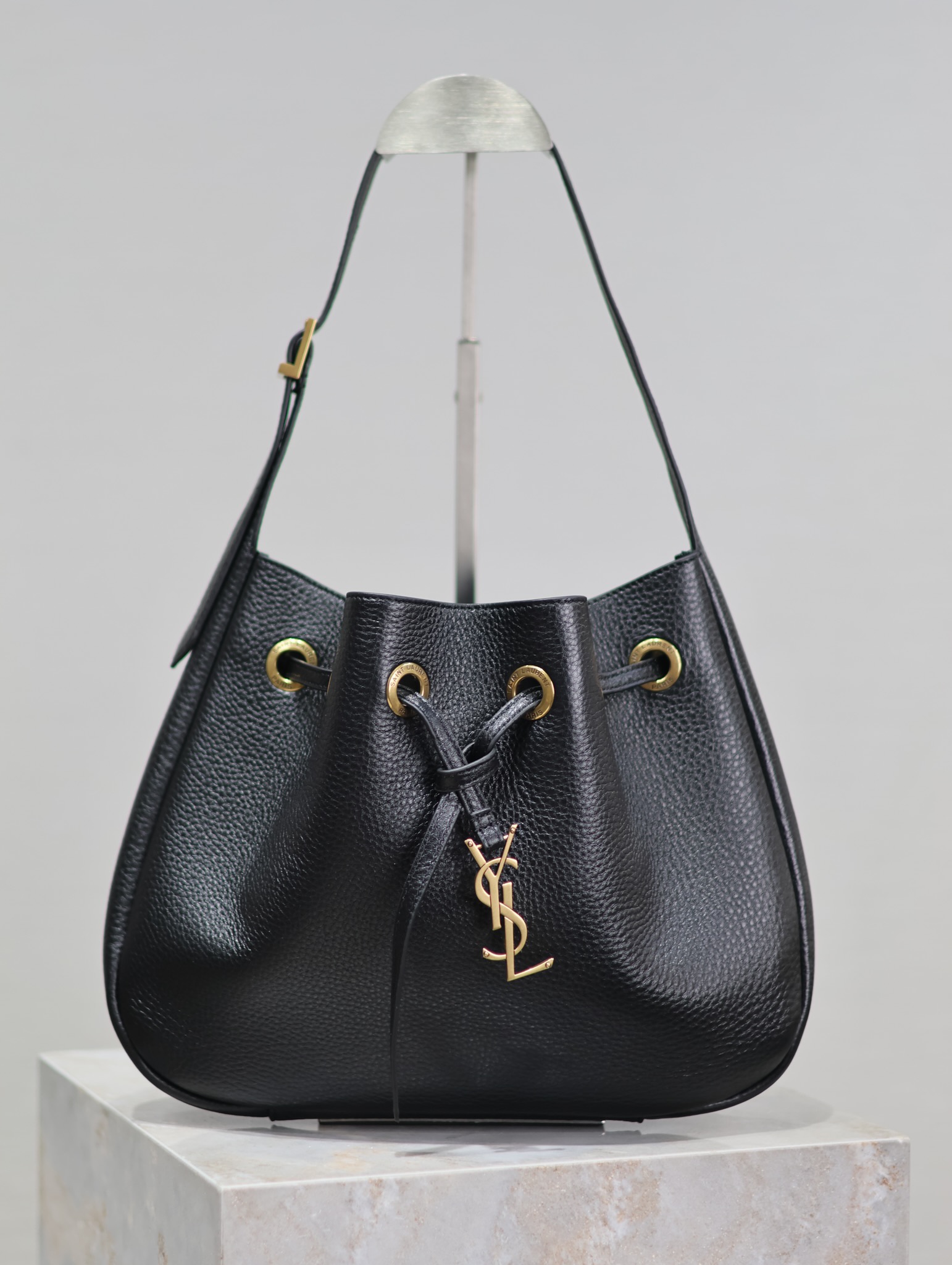 Saint Laurent PARIS VII Pebbled Leather Small Hobo Bag