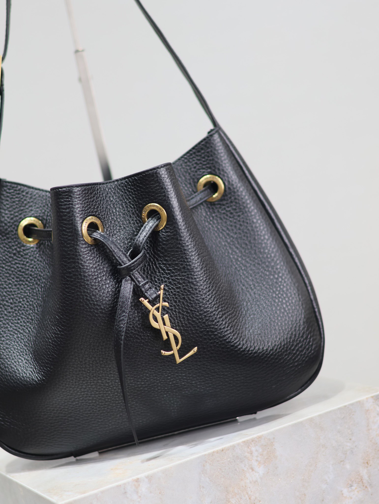 Saint Laurent PARIS VII Pebbled Leather Small Hobo Bag