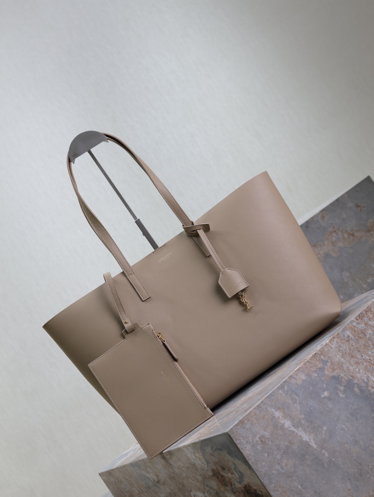 Saint Laurent Beige Leather Horizontal Shopping Tote Bag YSL