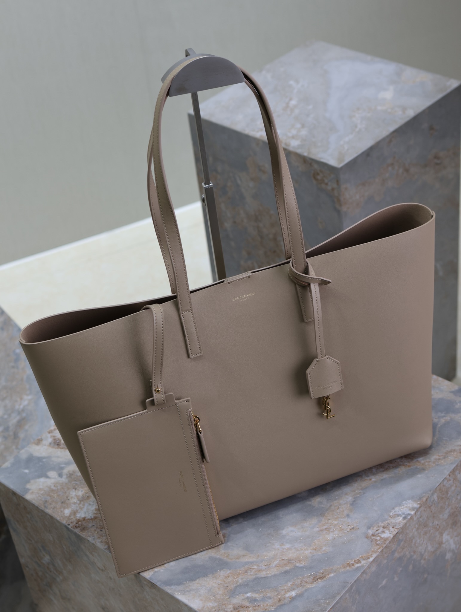 Saint Laurent Beige Leather Horizontal Shopping Tote Bag YSL