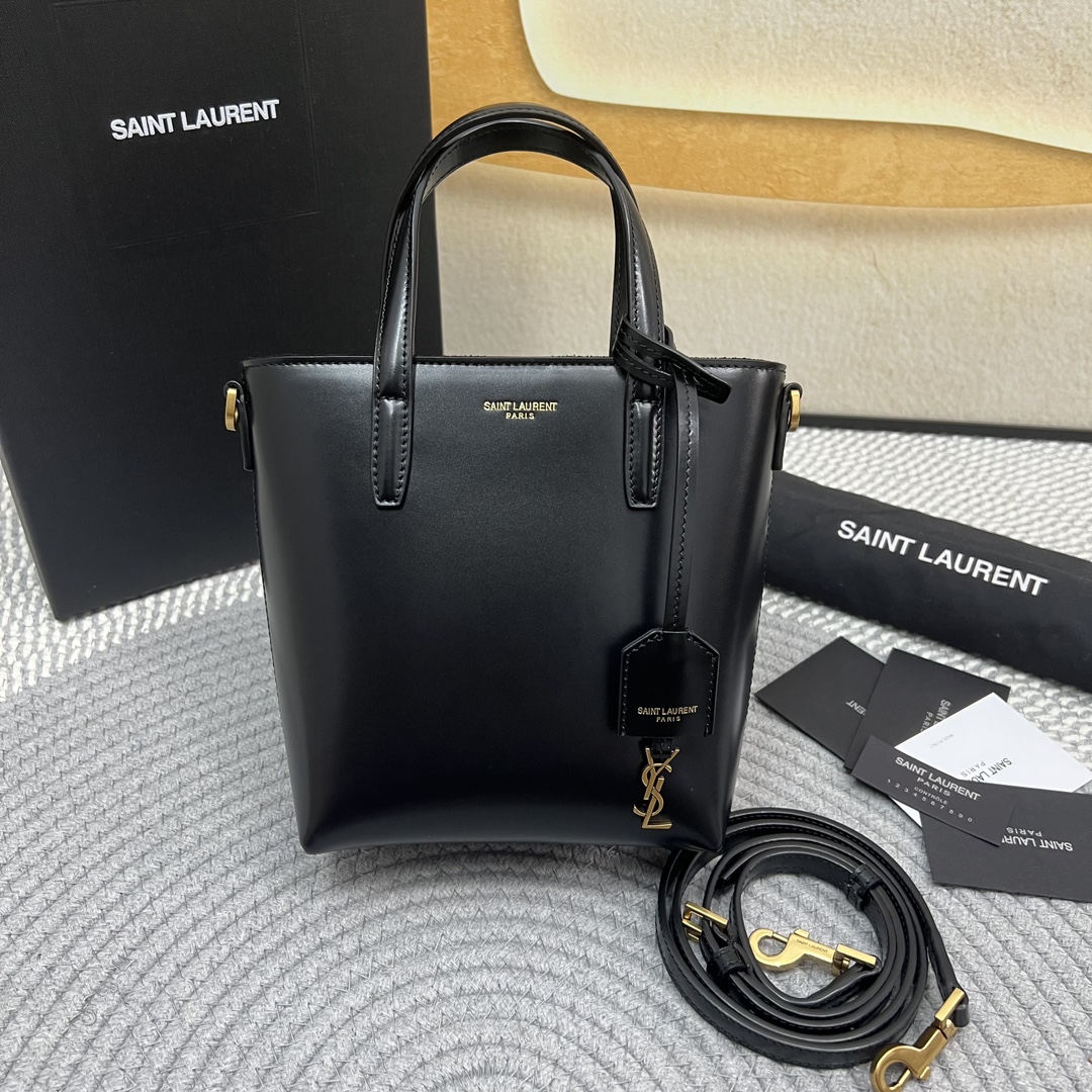 Saint Laurent Mini Shopping Bag in Pressed Leather