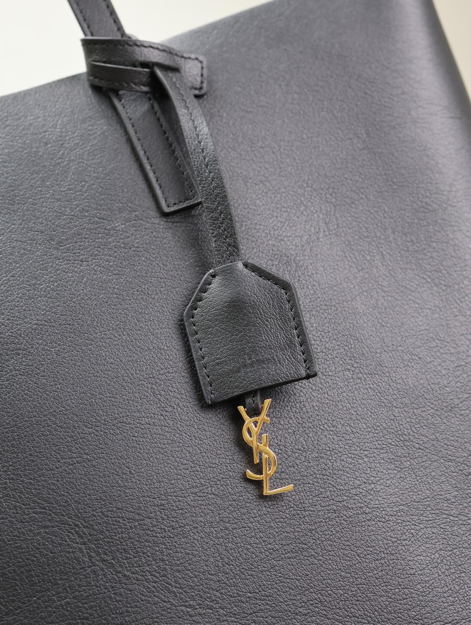 Saint Laurent Black Leather Vertical Shopping Tote Bag YSL