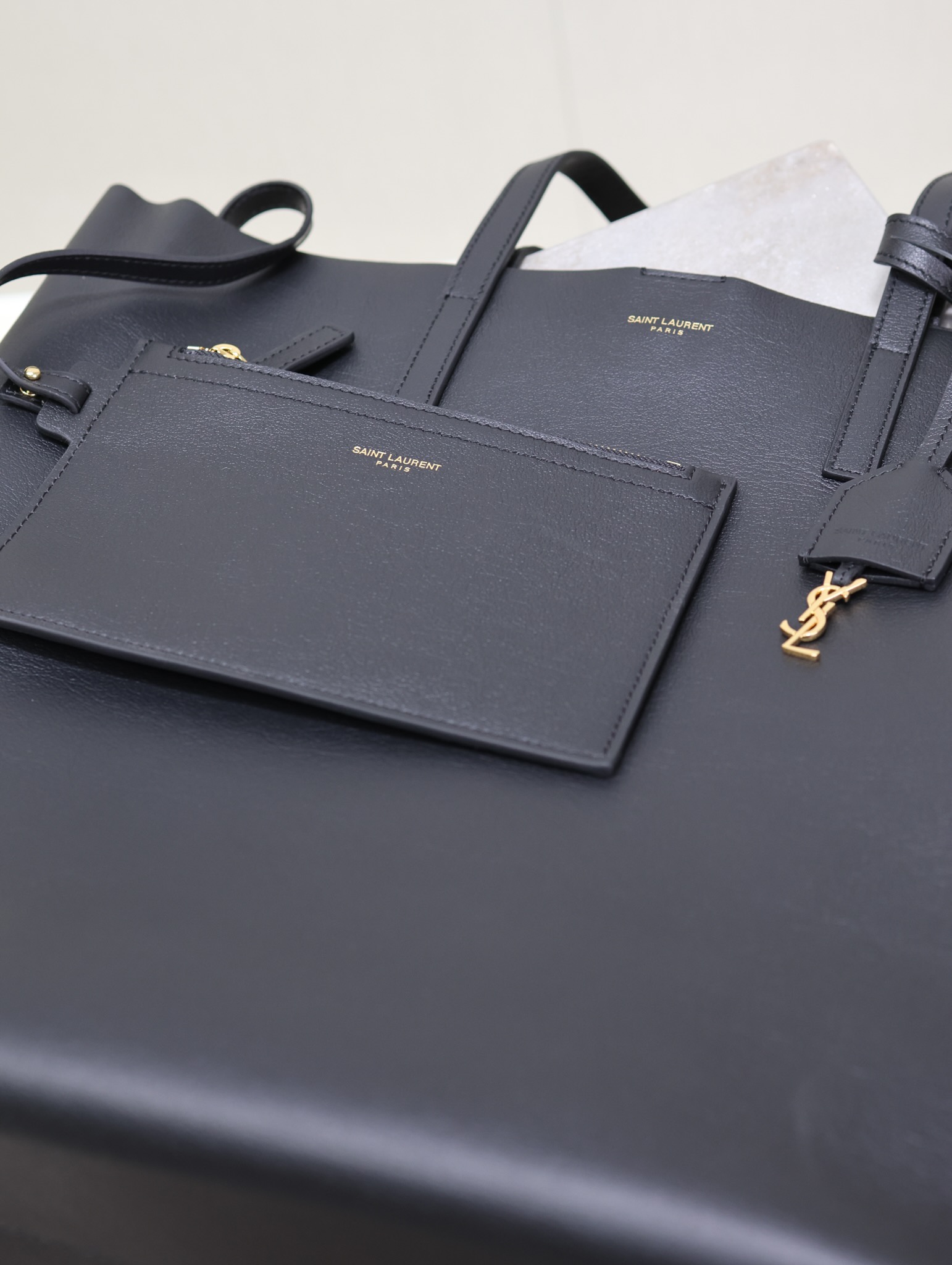 Saint Laurent Black Leather Vertical Shopping Tote Bag YSL