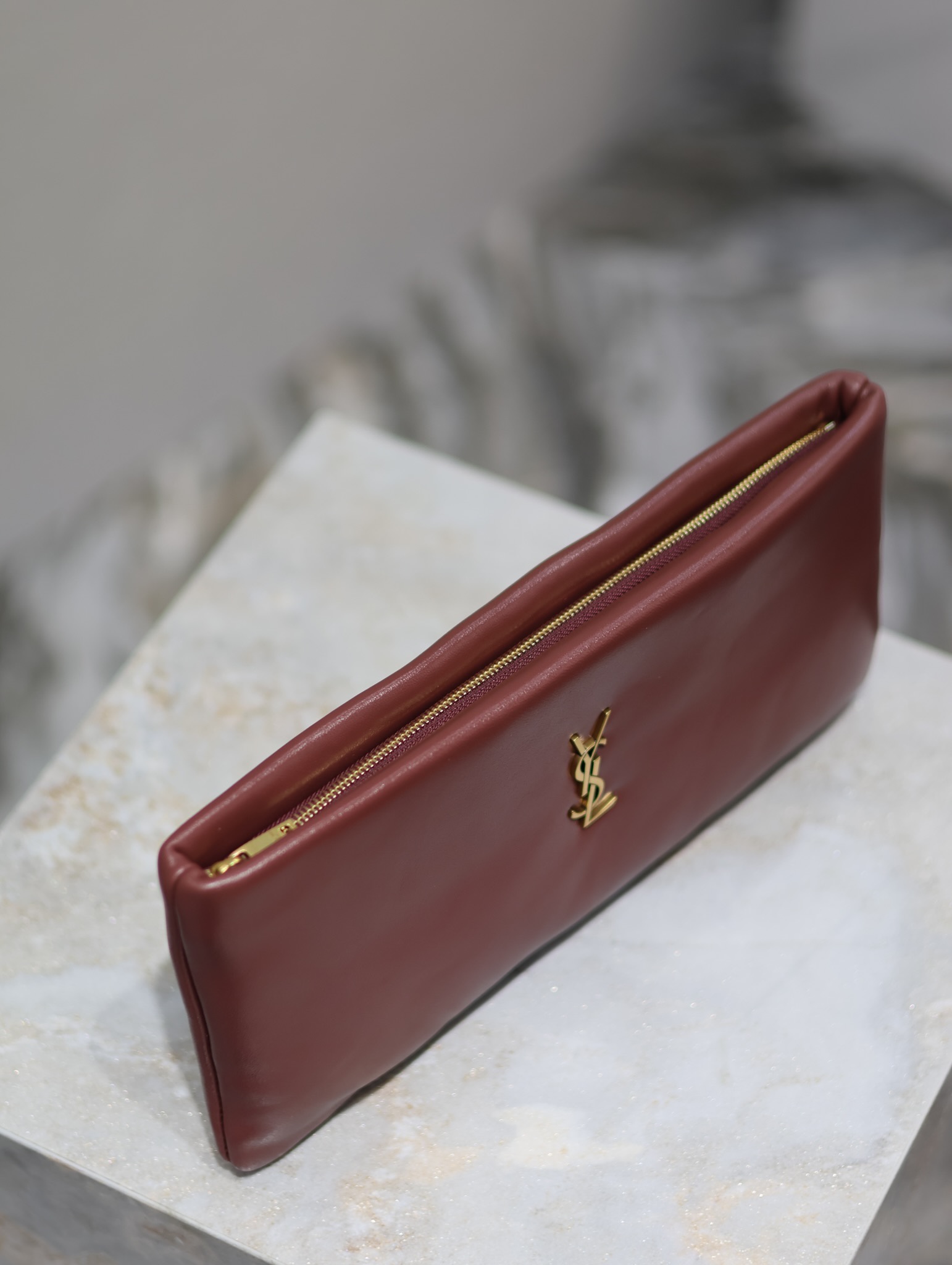 Saint Laurent Calypso Clutch in Burgundy