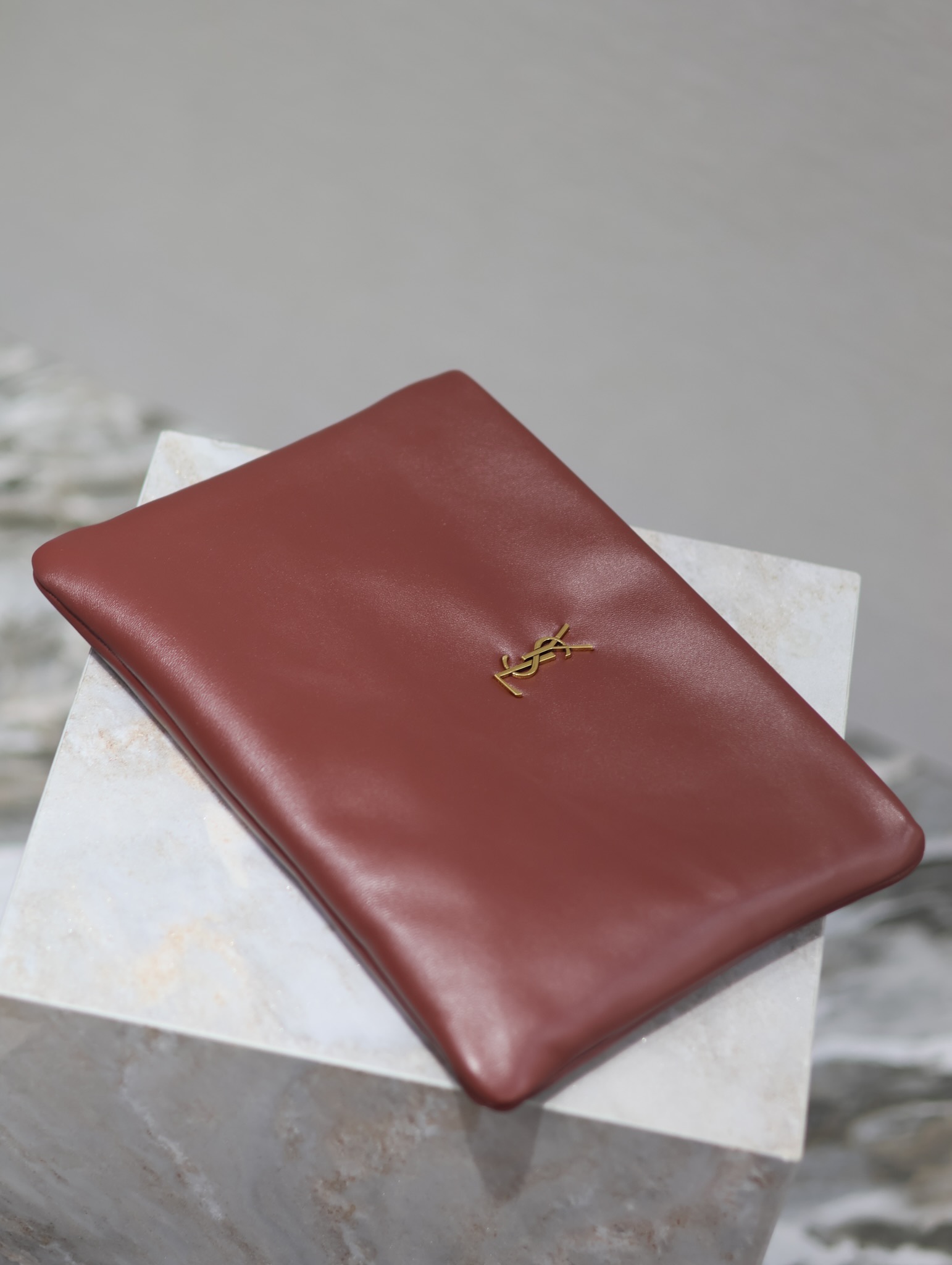 Saint Laurent Calypso Clutch in Burgundy