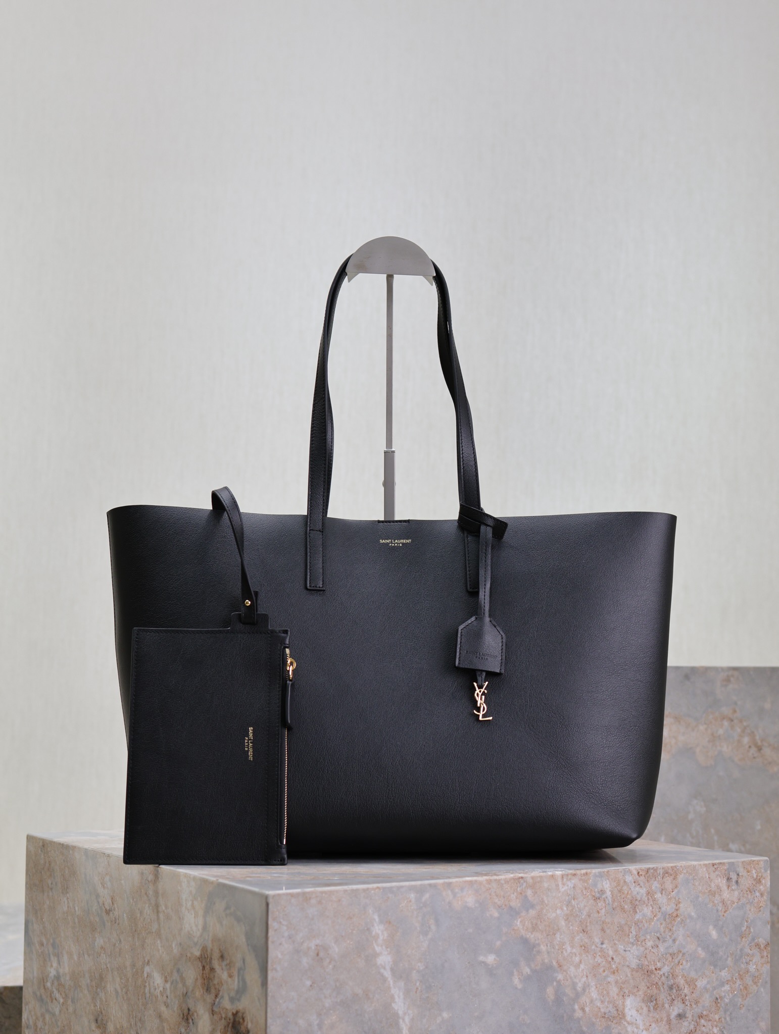 Saint Laurent Black Leather Horizontal Shopping Tote Bag YSL