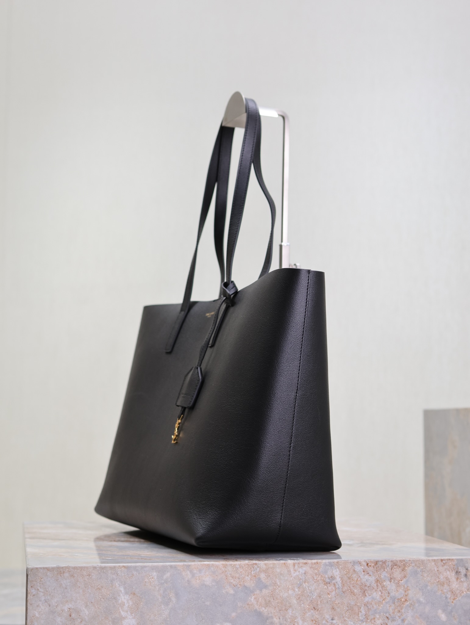 Saint Laurent Black Leather Horizontal Shopping Tote Bag YSL