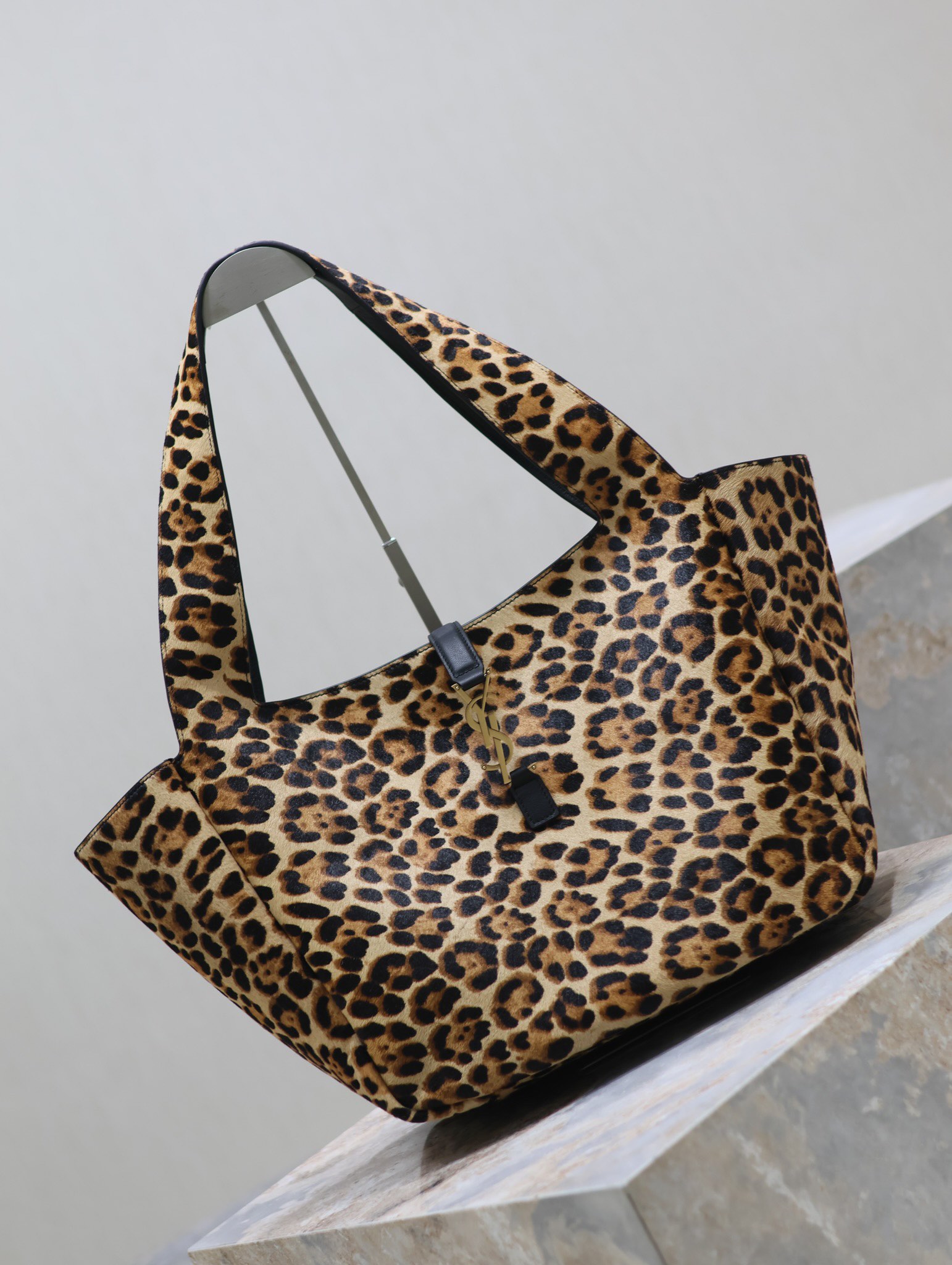 Saint Laurent Bea Leopard Print Hobo Bag